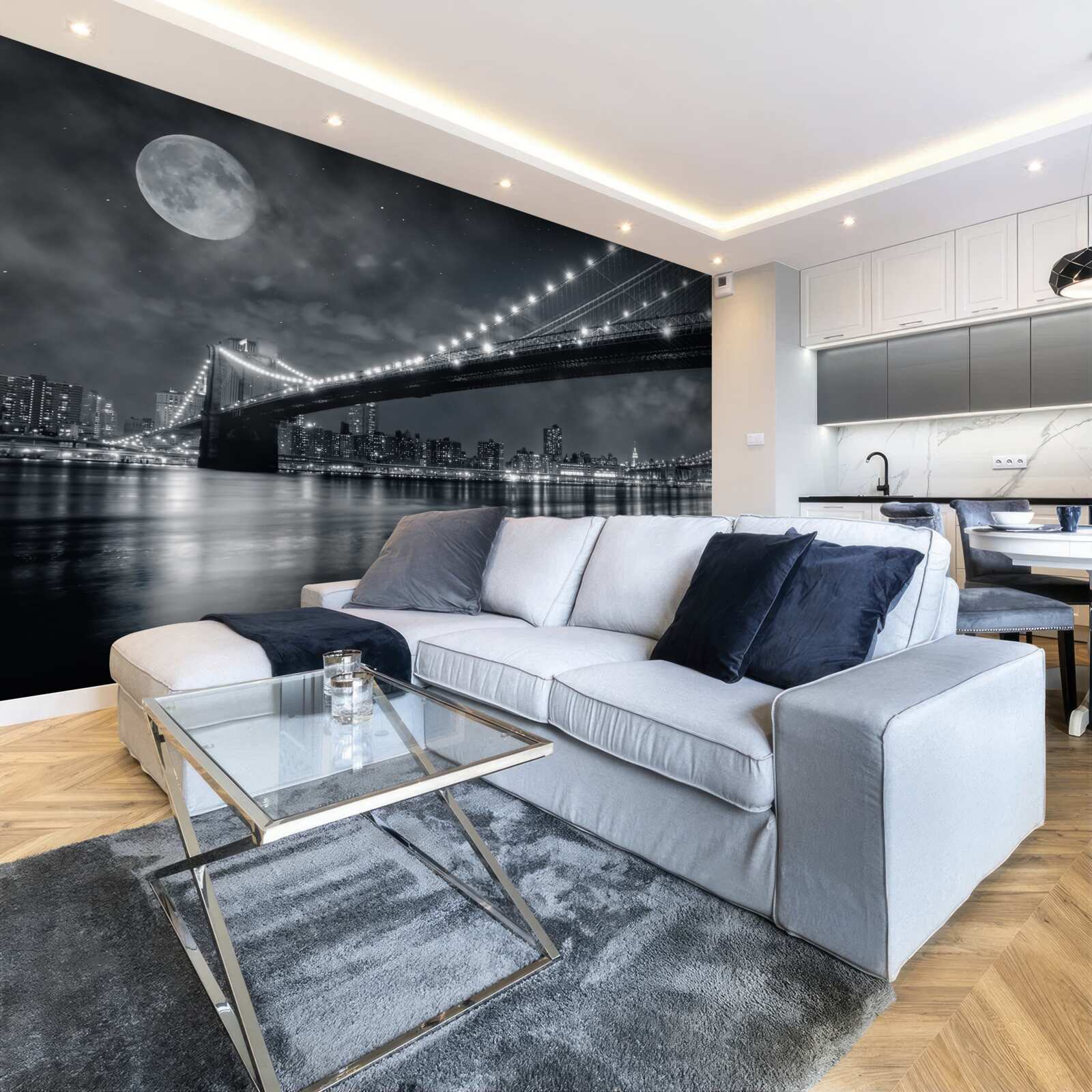 Фотошпалери ніч і освітлений манхеттенський міст