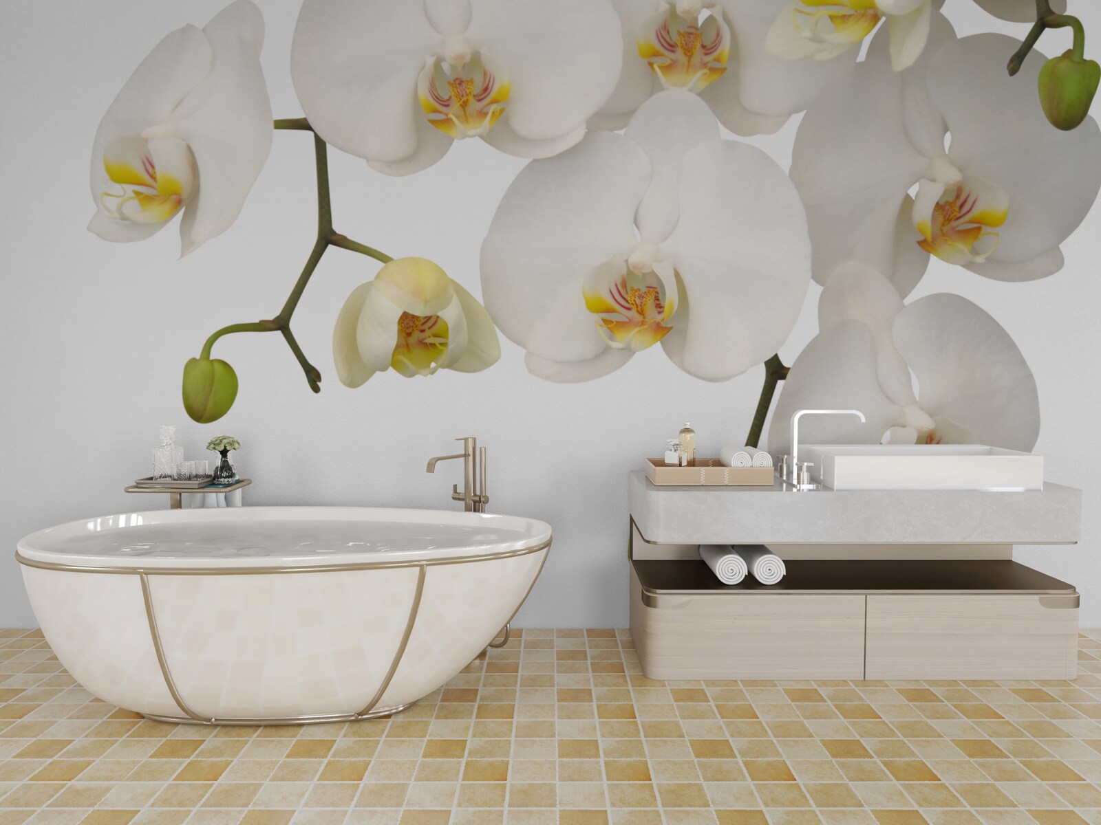 Фотошпалери підвісні орхідеї з білими квітами