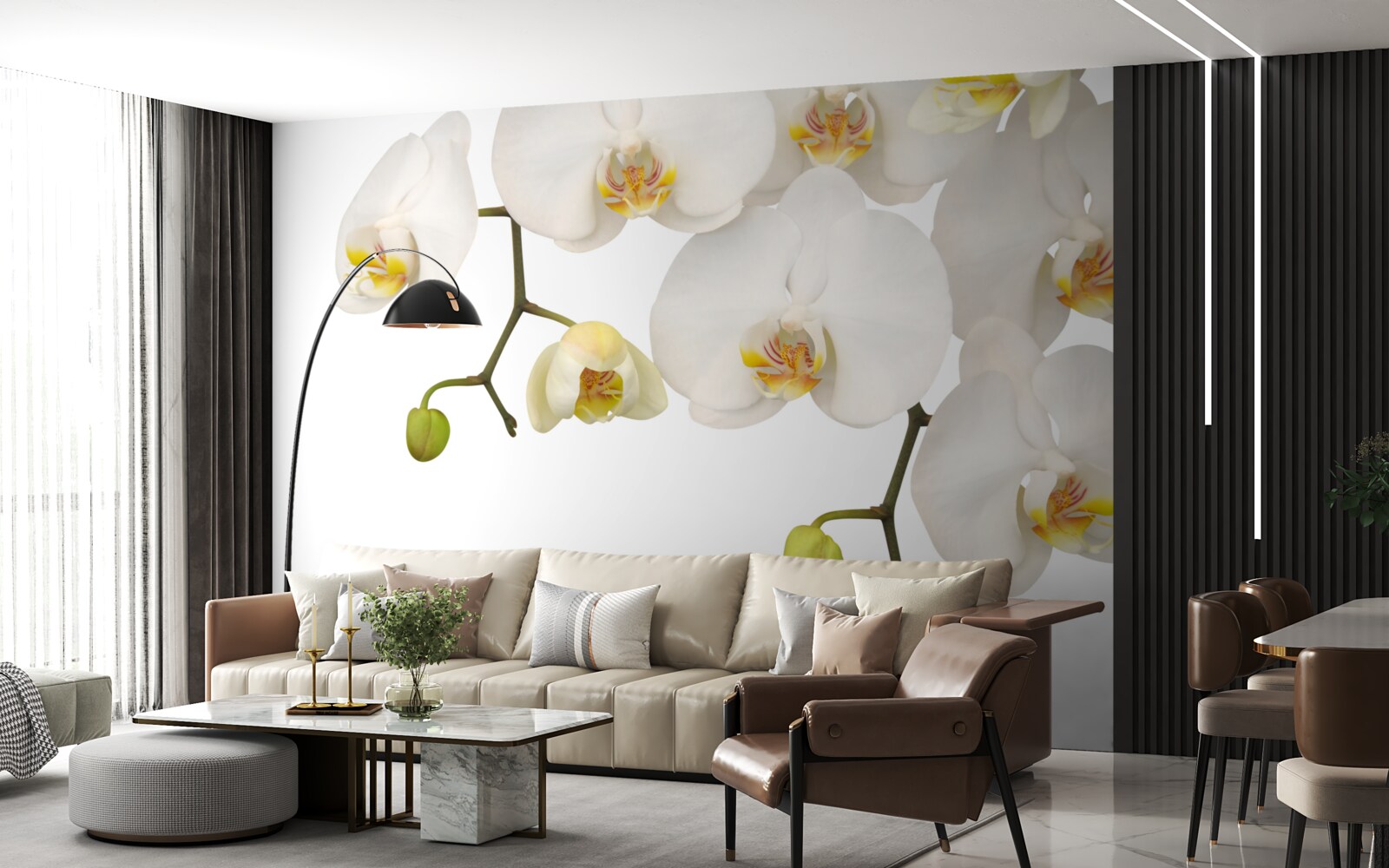 Фотошпалери підвісні орхідеї з білими квітами