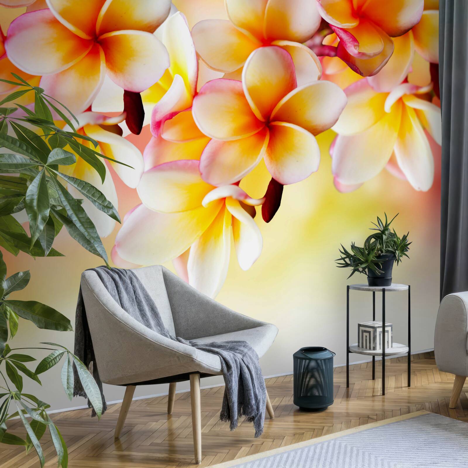 Фотошпалери білі та помаранчеві квіти звисають над поверхнею води