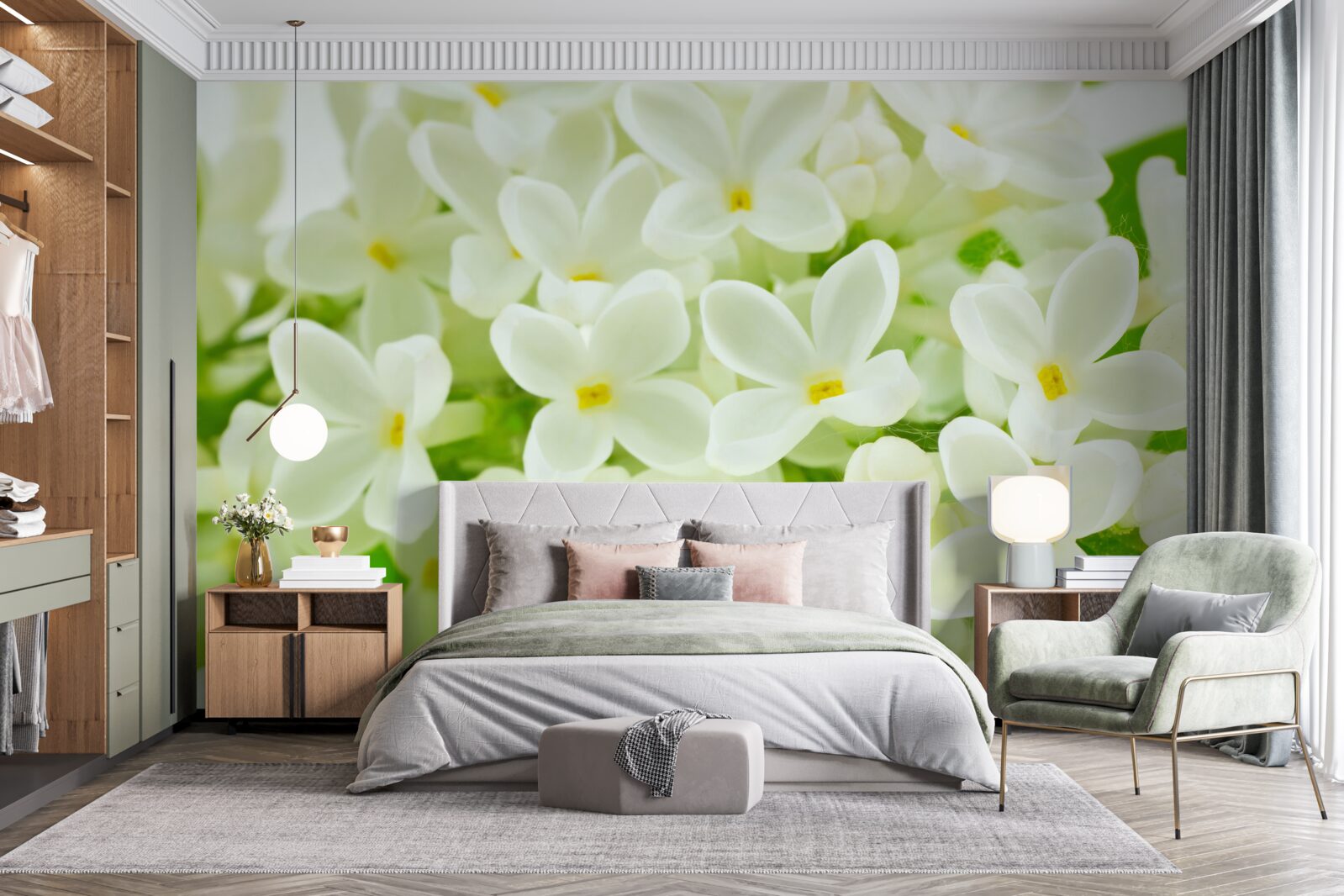 Фотошпалери білосніжні квіти, що рясно вкривають дерево