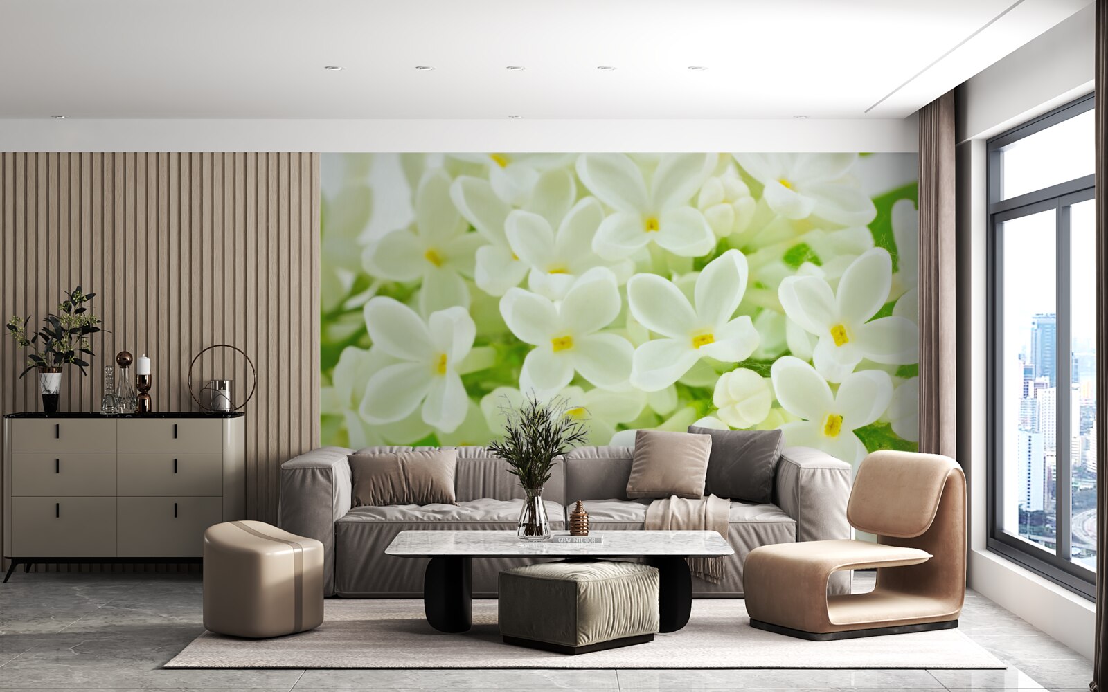 Фотошпалери білосніжні квіти, що рясно вкривають дерево