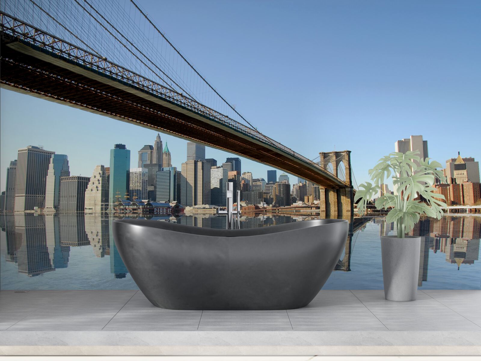 Фотошпалери міст, що перетинає річку і веде до великого міста