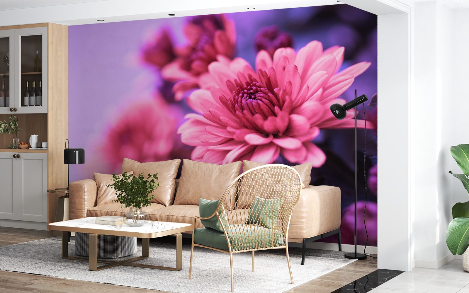 Фотошпалери рожеві айстри цвітуть вранці