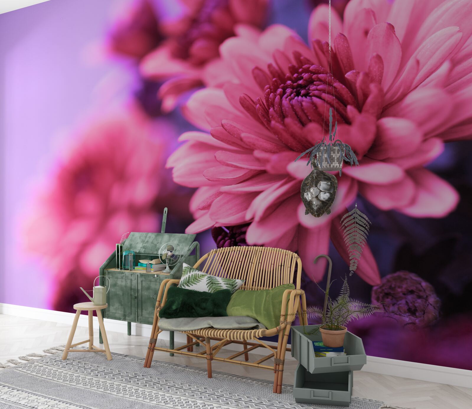 Фотошпалери рожеві айстри цвітуть вранці