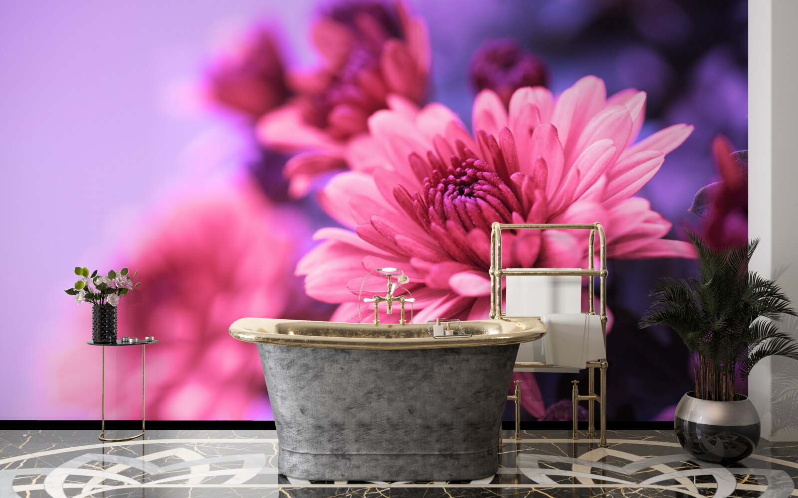 Фотошпалери рожеві айстри цвітуть вранці