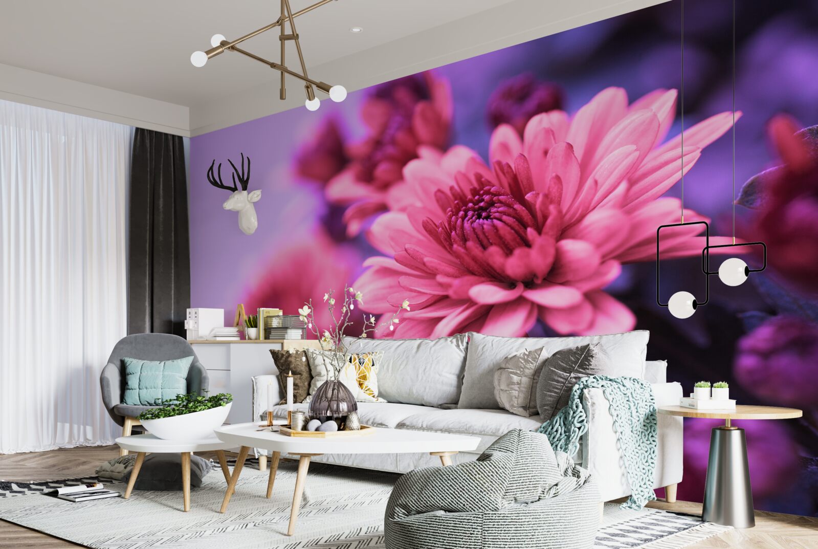 Фотошпалери рожеві айстри цвітуть вранці