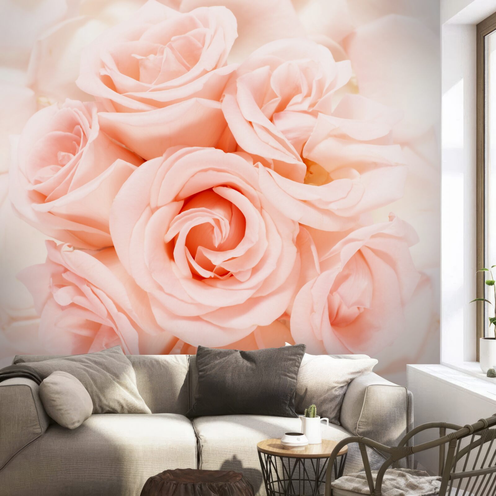 Фотошпалери бутон персикової троянди в ніжному букеті