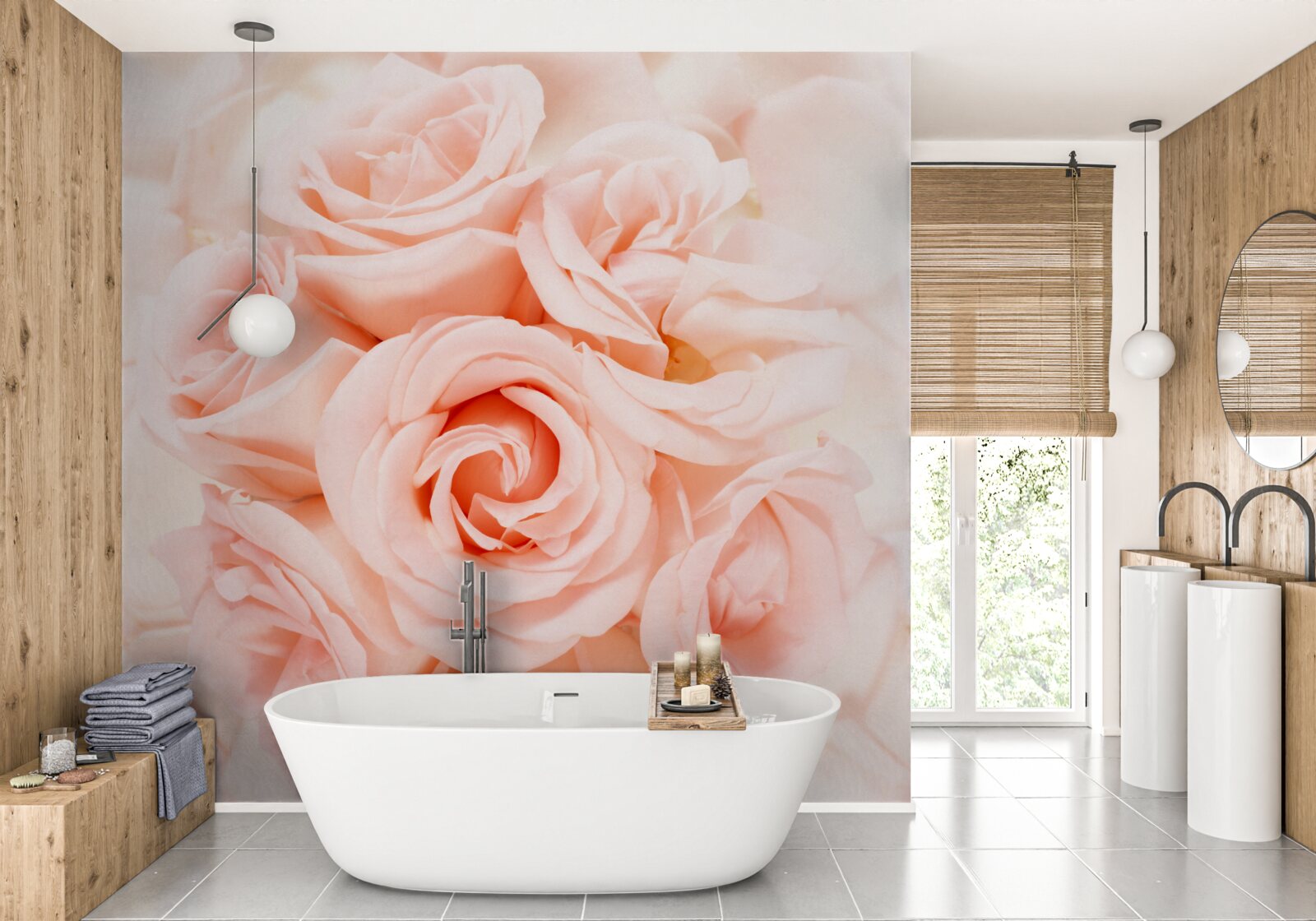 Фотошпалери бутон персикової троянди в ніжному букеті