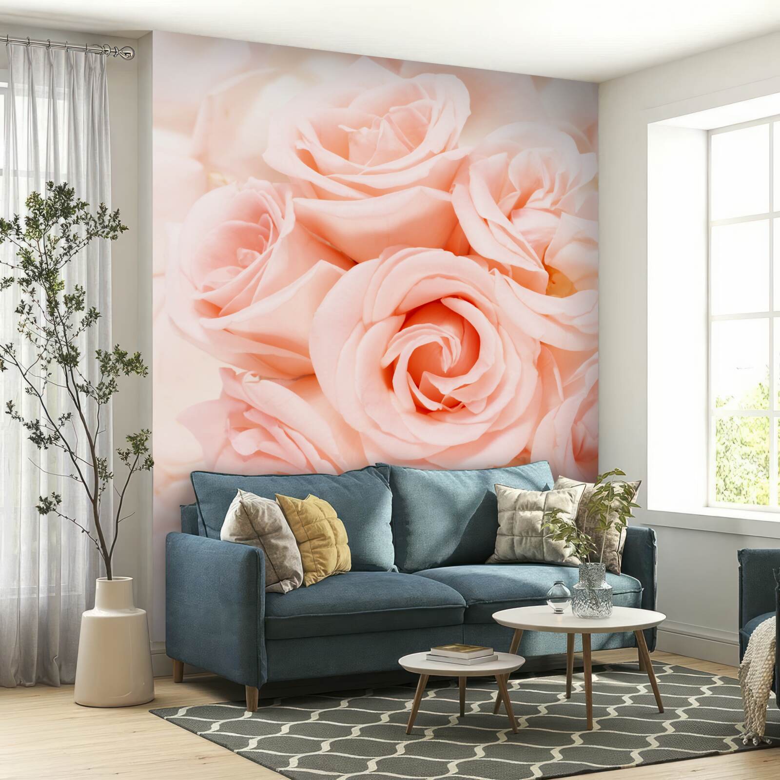 Фотошпалери бутон персикової троянди в ніжному букеті