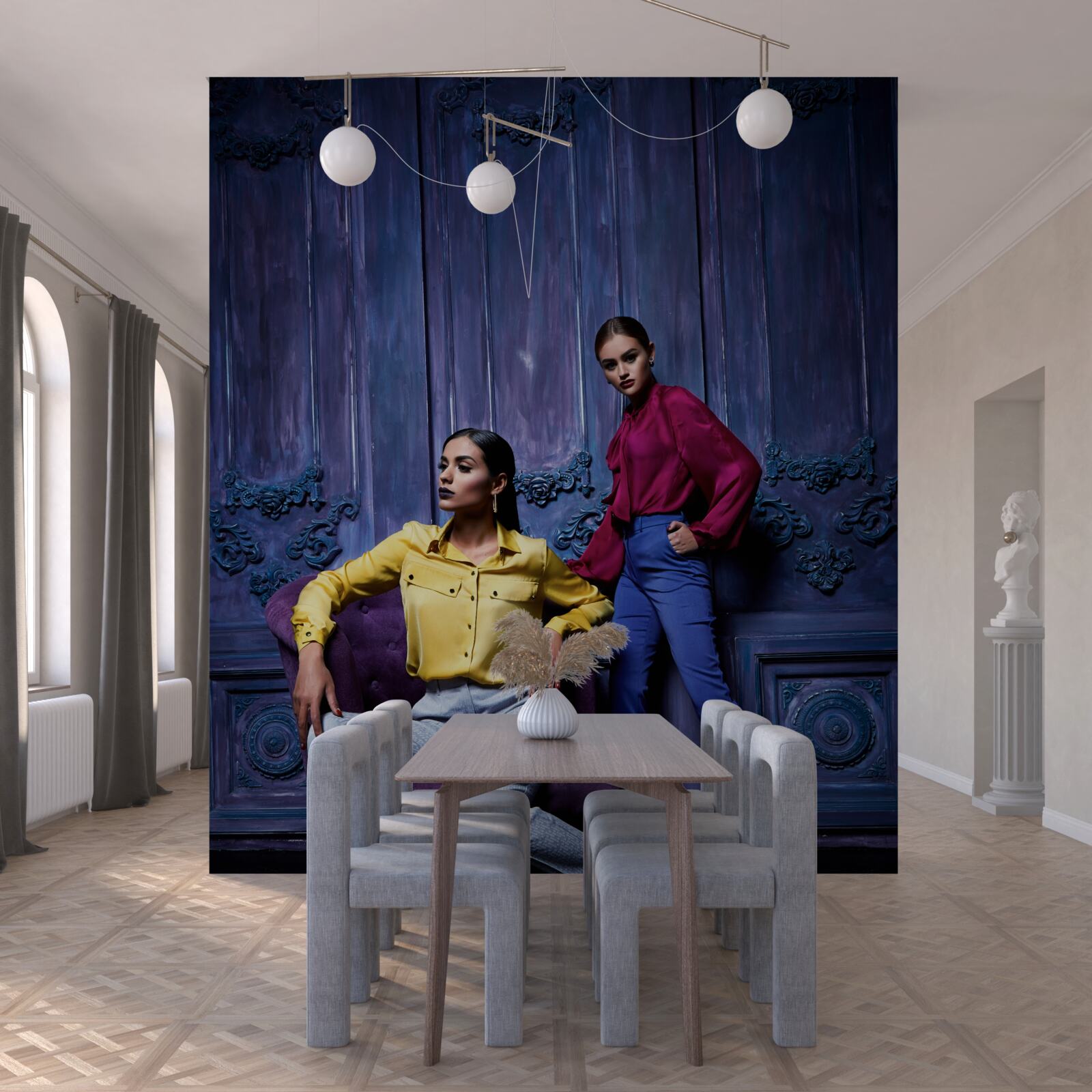 Фотошпалери дівчата на високих підборах фотографуються біля стародавнього муру