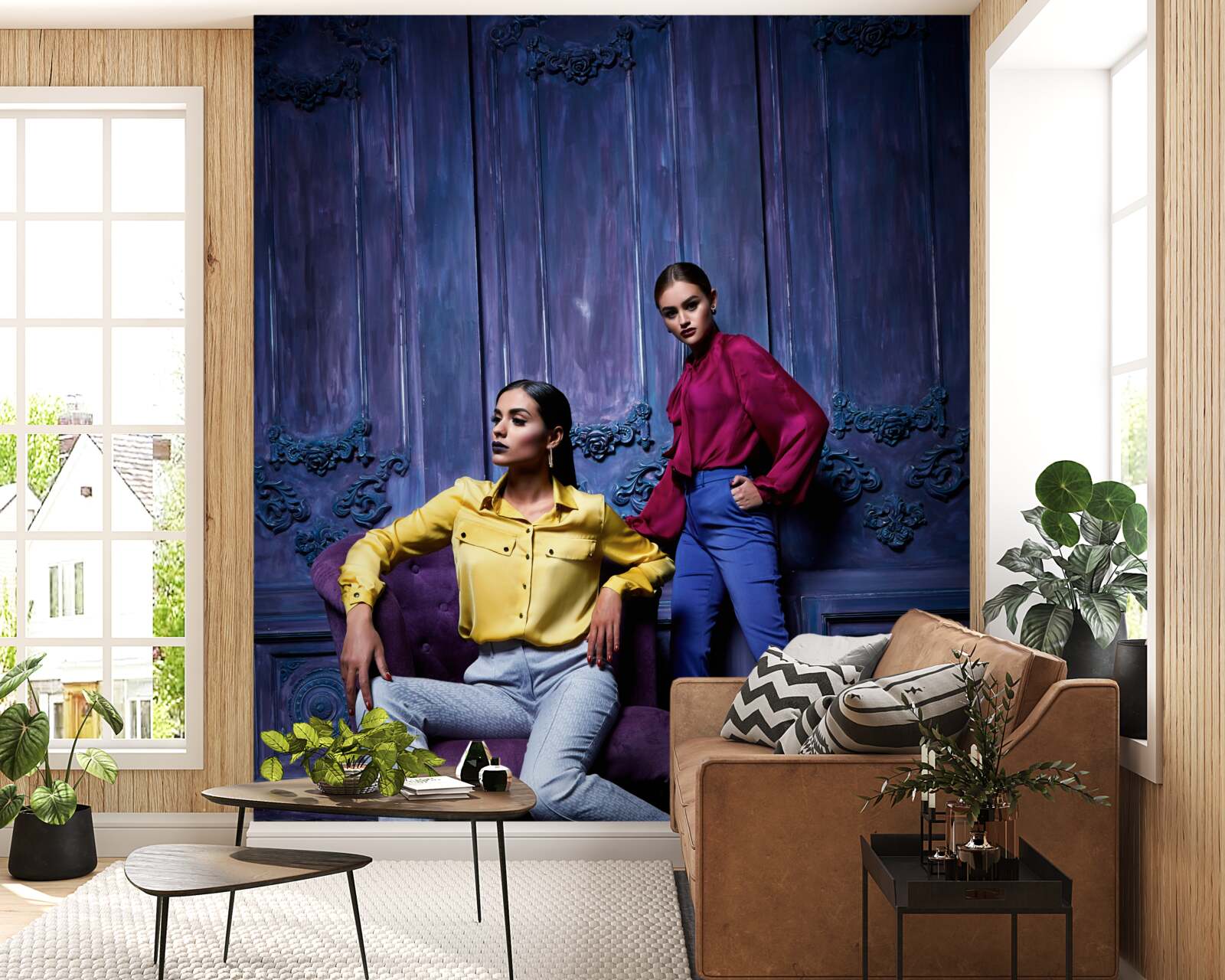 Фотошпалери дівчата на високих підборах фотографуються біля стародавнього муру