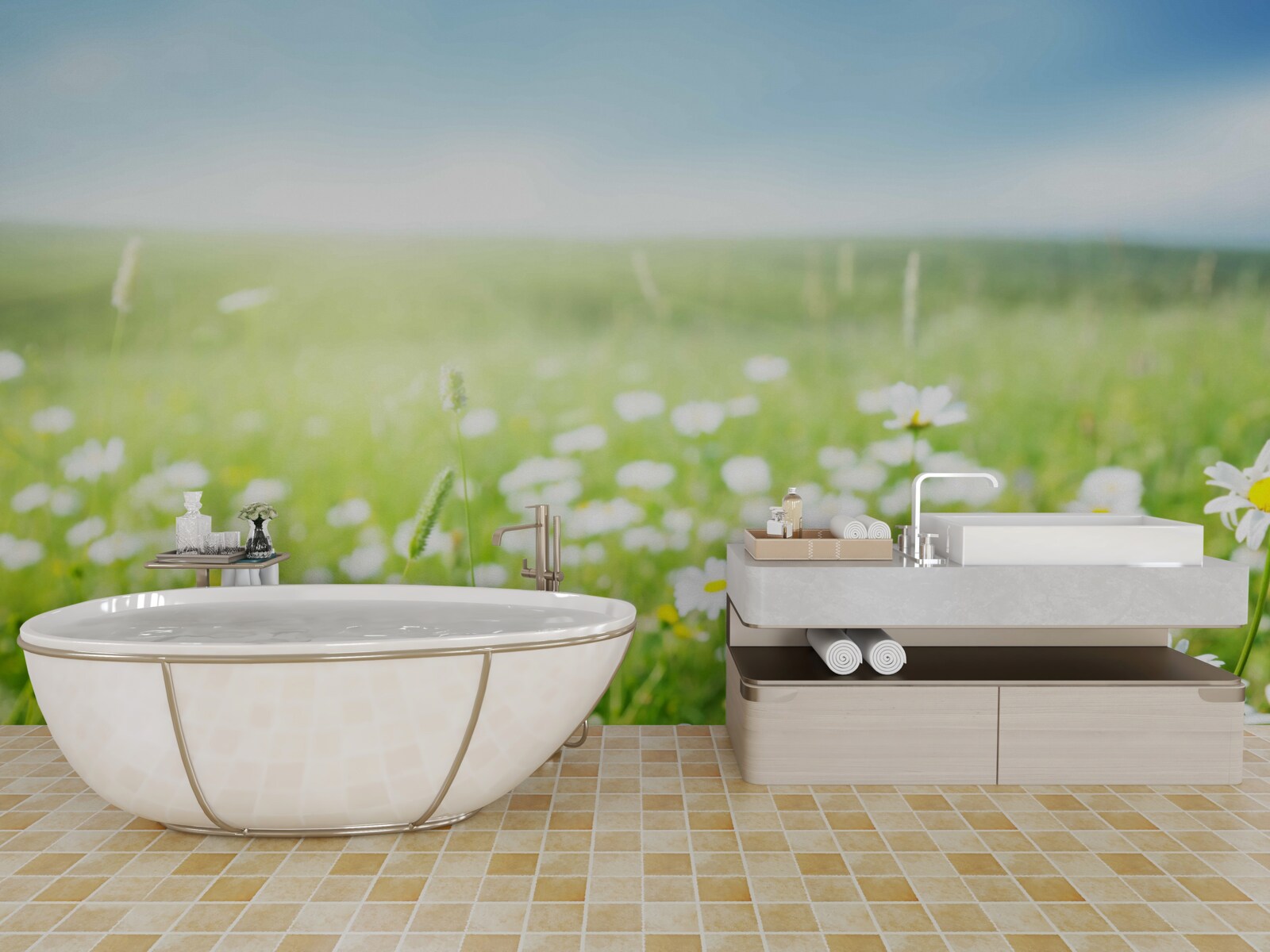 Фотошпалери білі ромашки на сонці