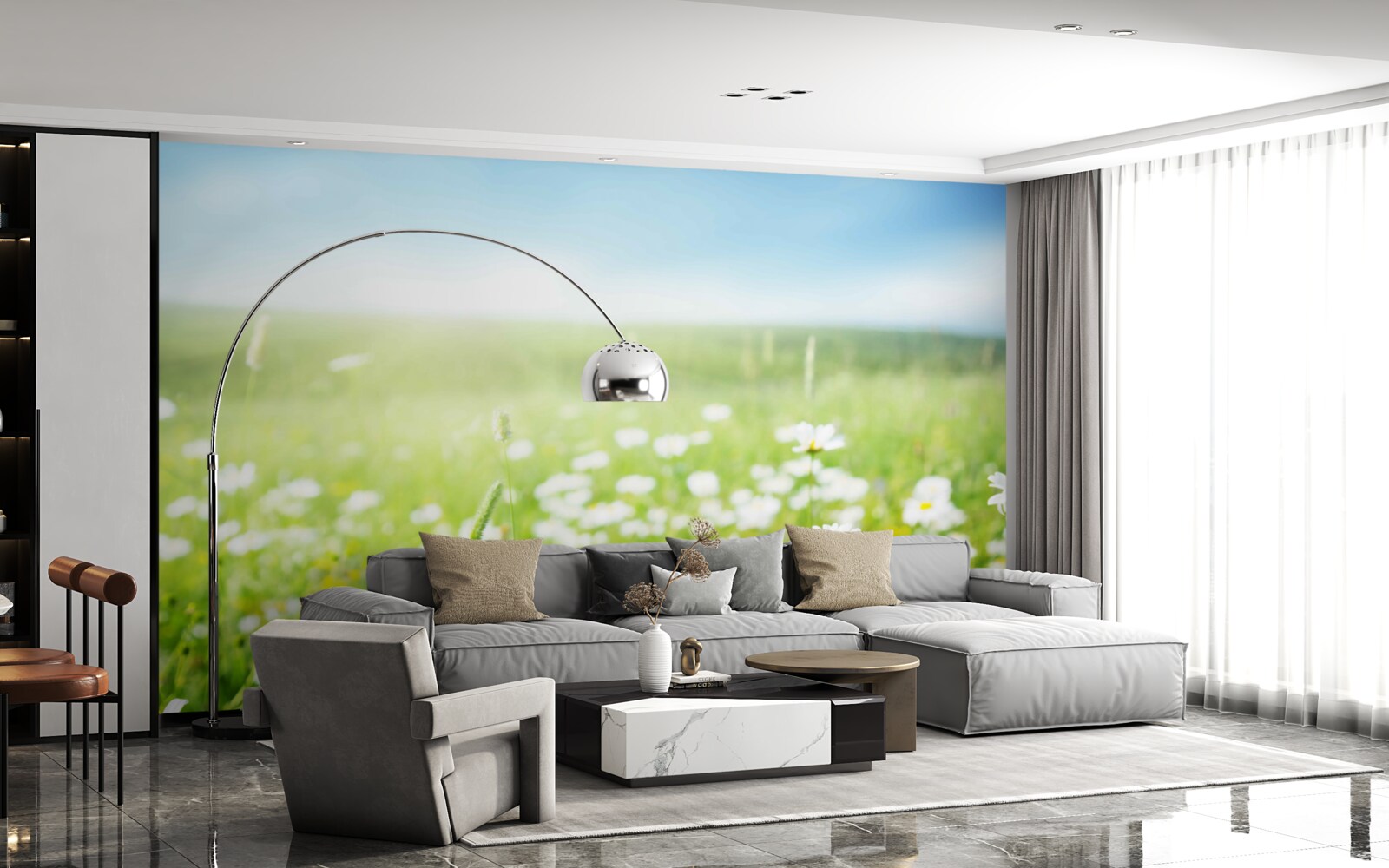 Фотошпалери білі ромашки на сонці