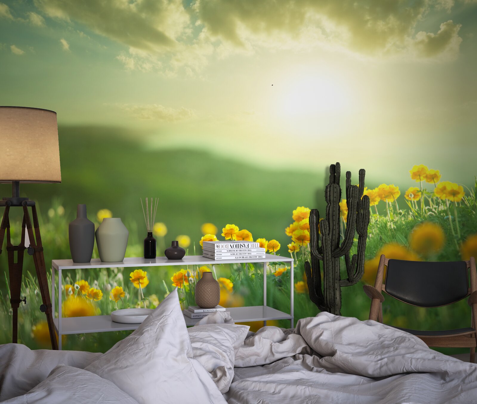 Фотошпалери на лузі золоті кульбаби зустрічають схід сонця