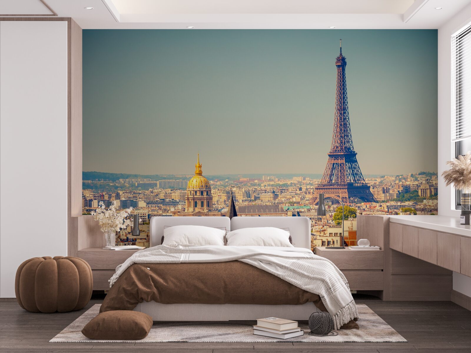 Фотошпалери Ейфелева вежа височіє над величезним містом