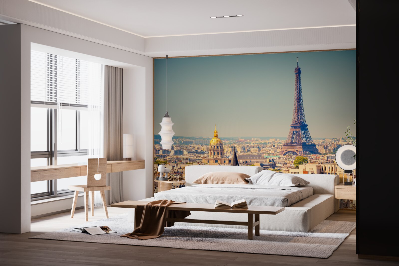 Фотошпалери Ейфелева вежа височіє над величезним містом