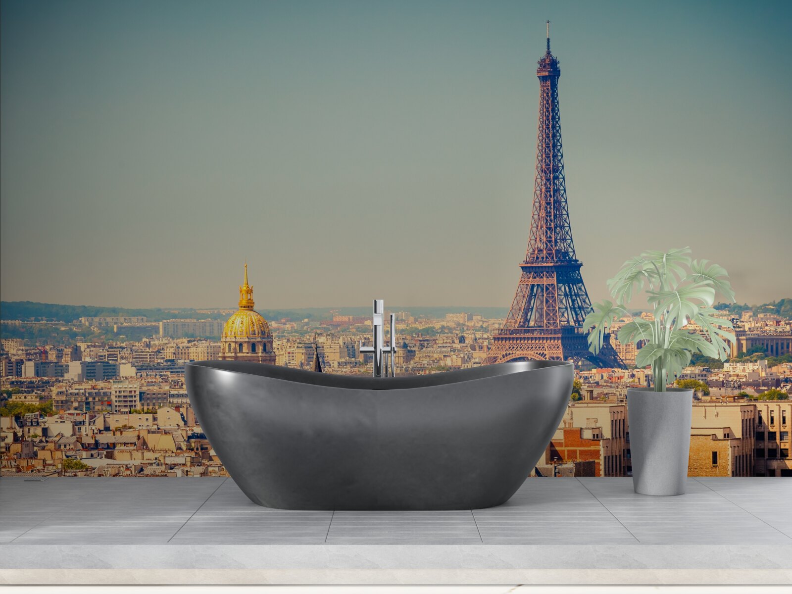 Фотошпалери Ейфелева вежа височіє над величезним містом