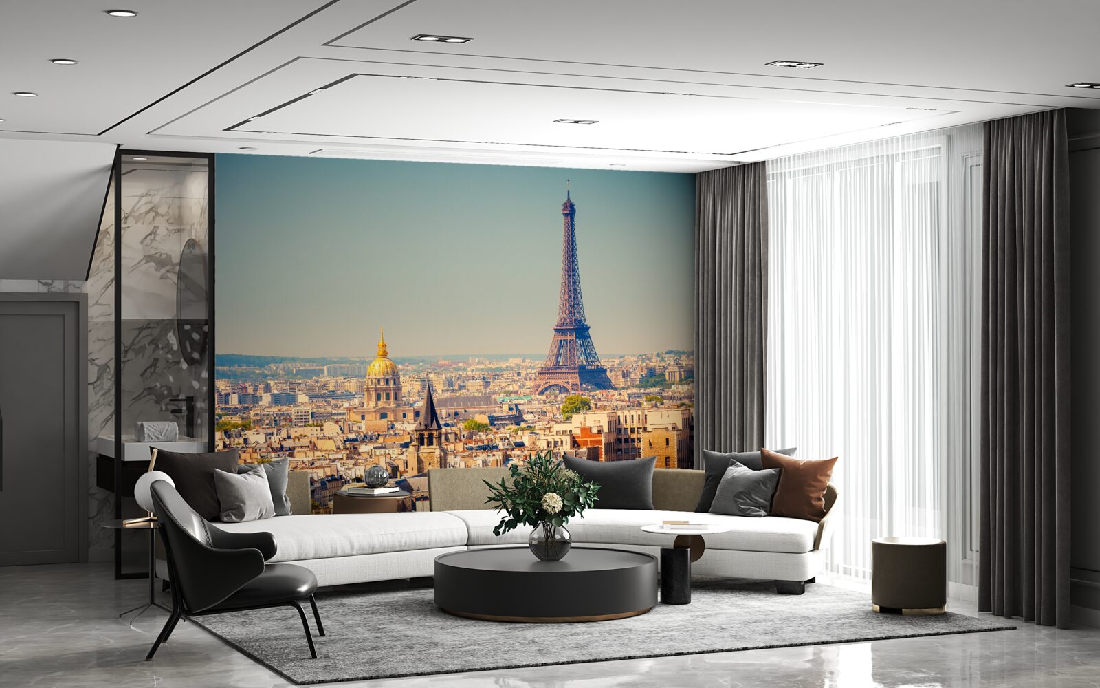 Фотошпалери Ейфелева вежа височіє над величезним містом