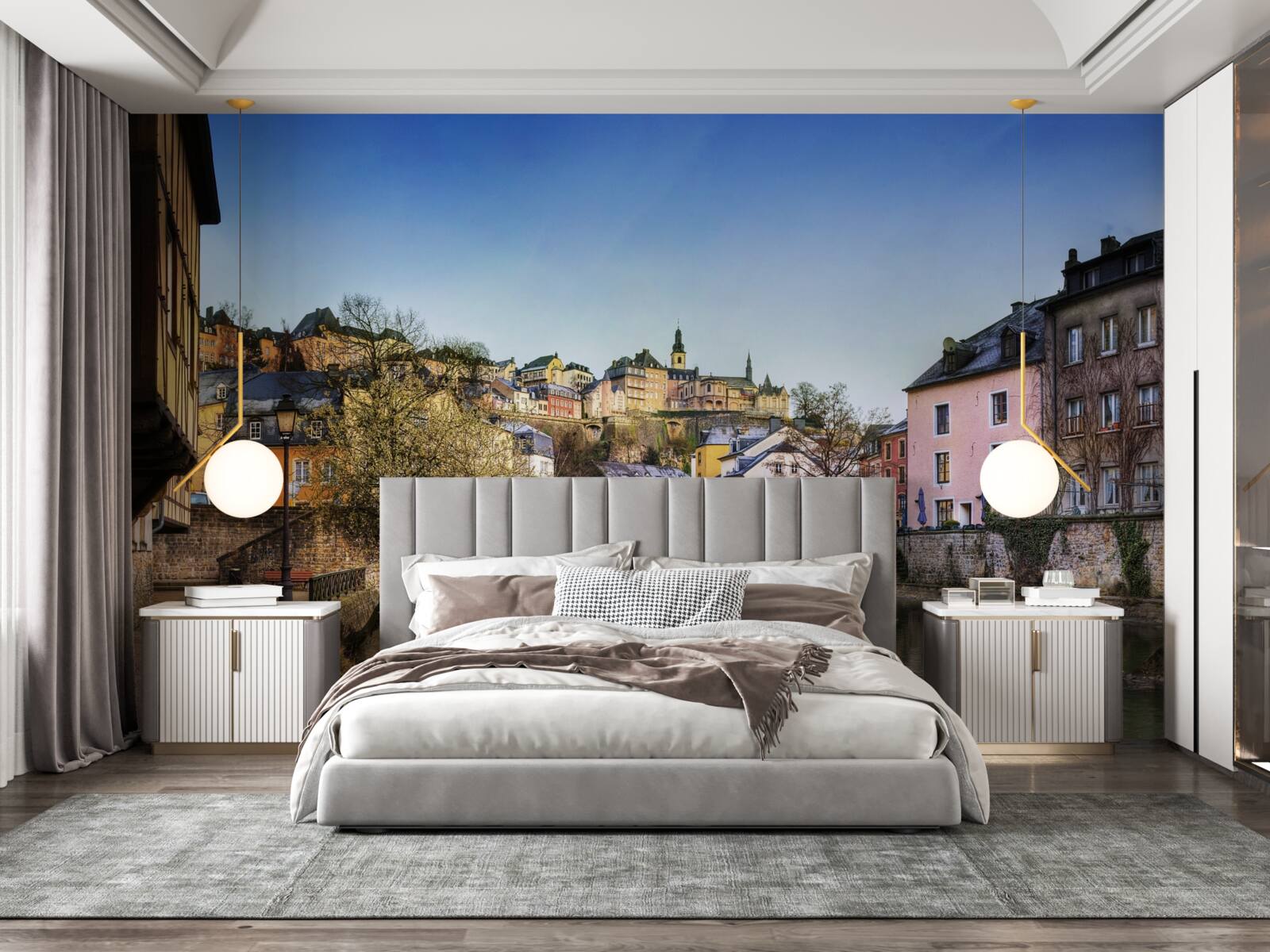 Фотошпалери міст через річку, що веде до старого міста