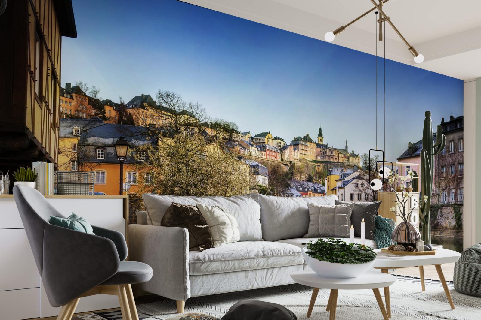 Фотошпалери міст через річку, що веде до старого міста