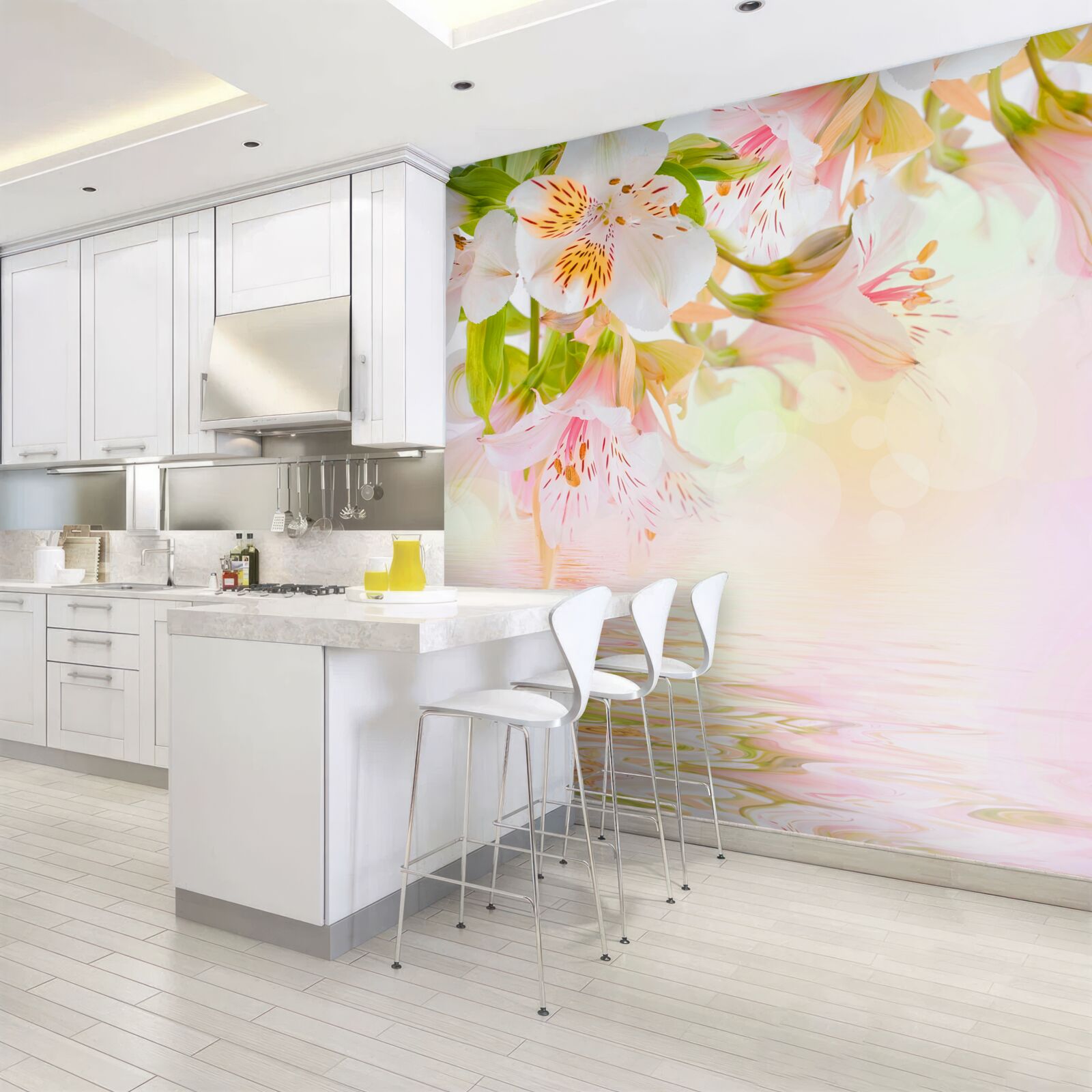 Фотошпалери ніжні квіти у відтінках білого та рожевого схильні до поливу