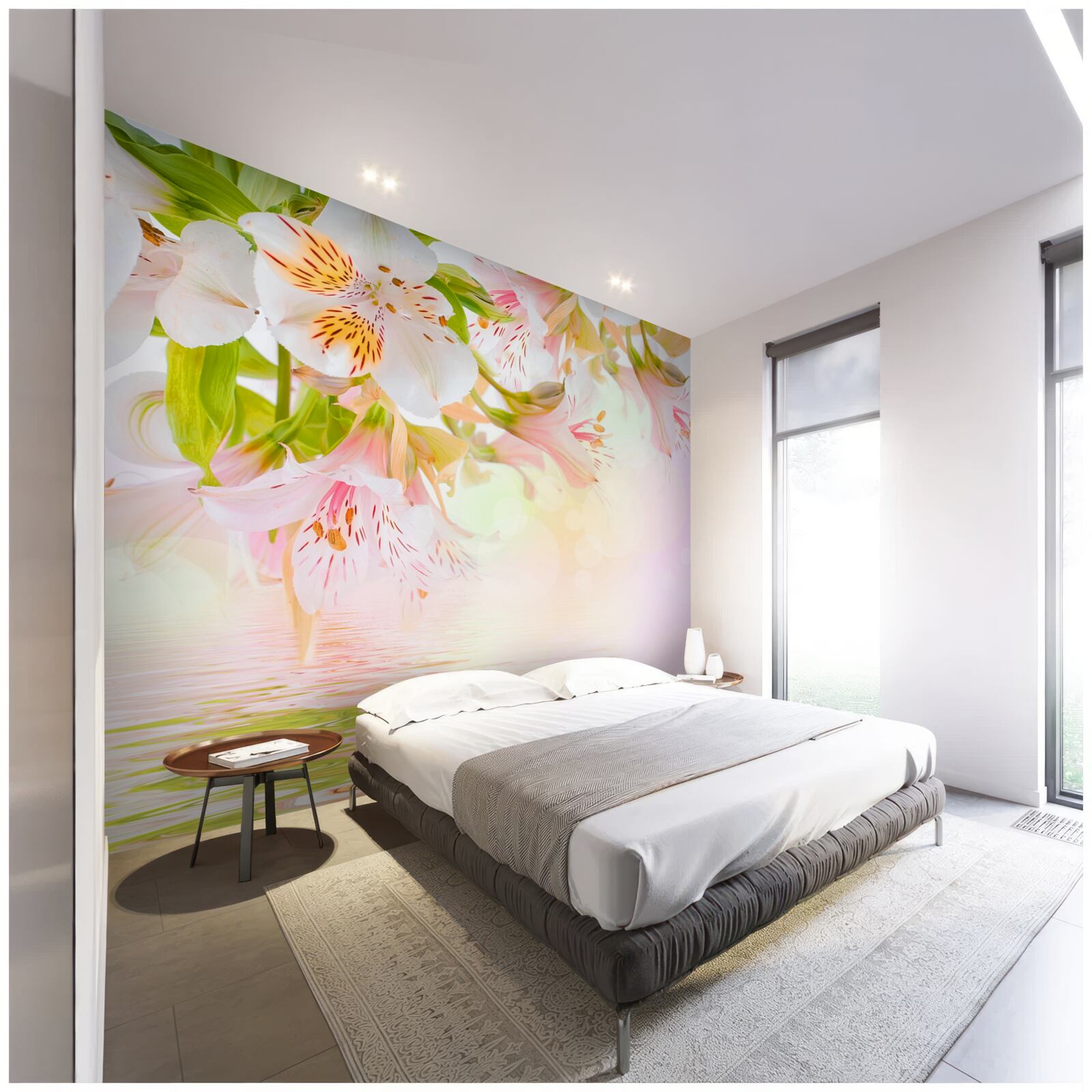 Фотошпалери ніжні квіти у відтінках білого та рожевого схильні до поливу