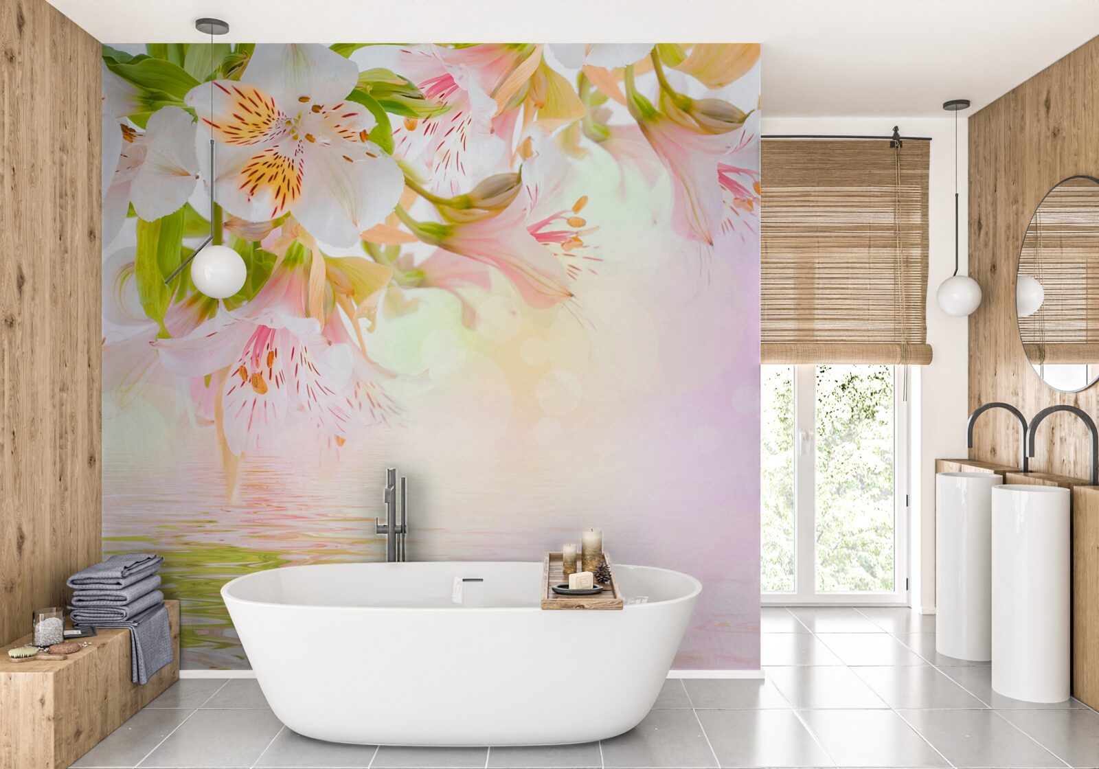 Фотошпалери ніжні квіти у відтінках білого та рожевого схильні до поливу