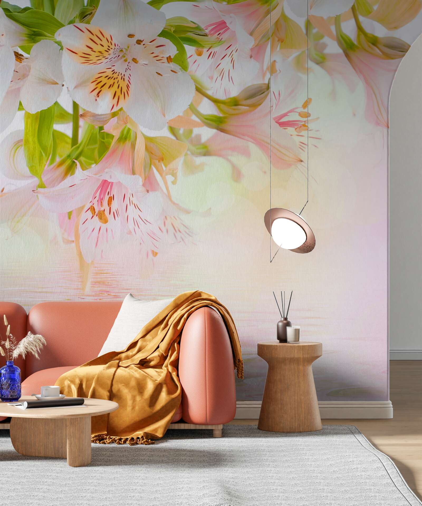 Фотошпалери ніжні квіти у відтінках білого та рожевого схильні до поливу