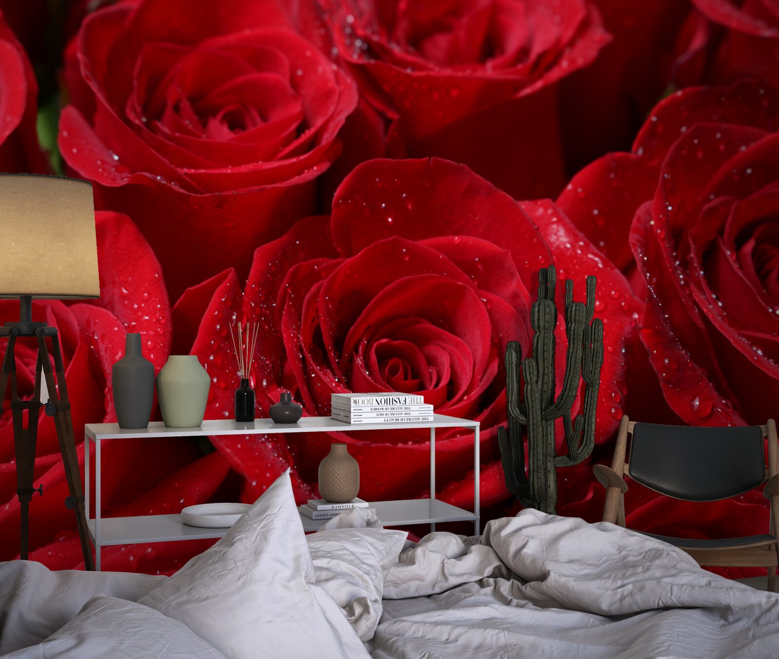 Фотошпалери бутони троянд насиченого червоного відтінку