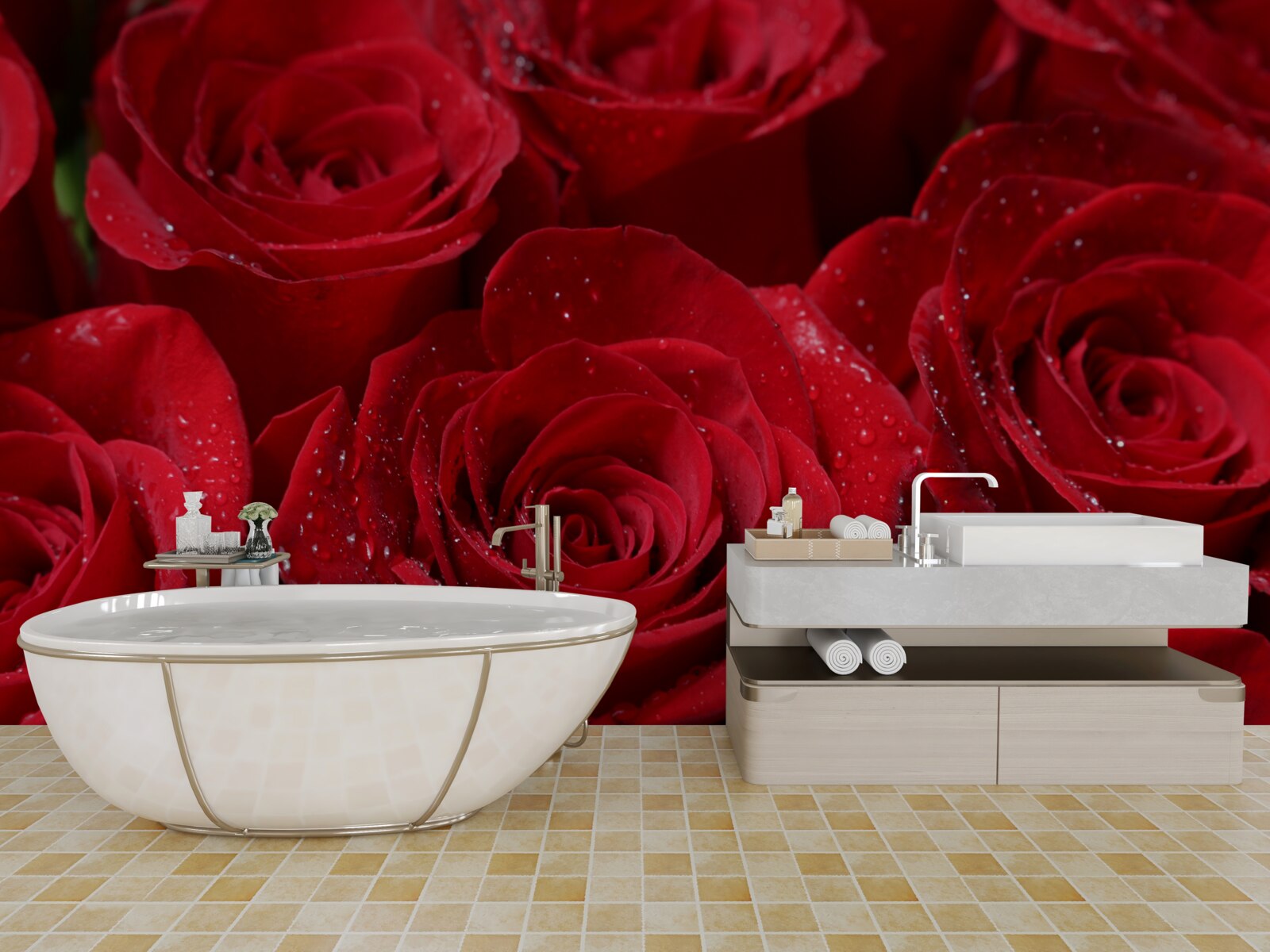 Фотошпалери бутони троянд насиченого червоного відтінку