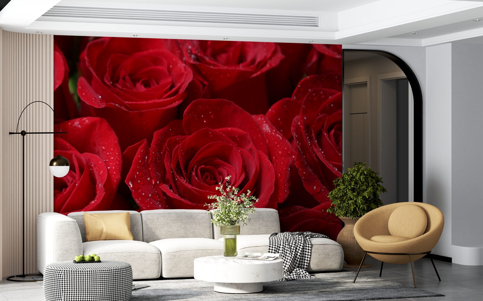 Фотошпалери бутони троянд насиченого червоного відтінку