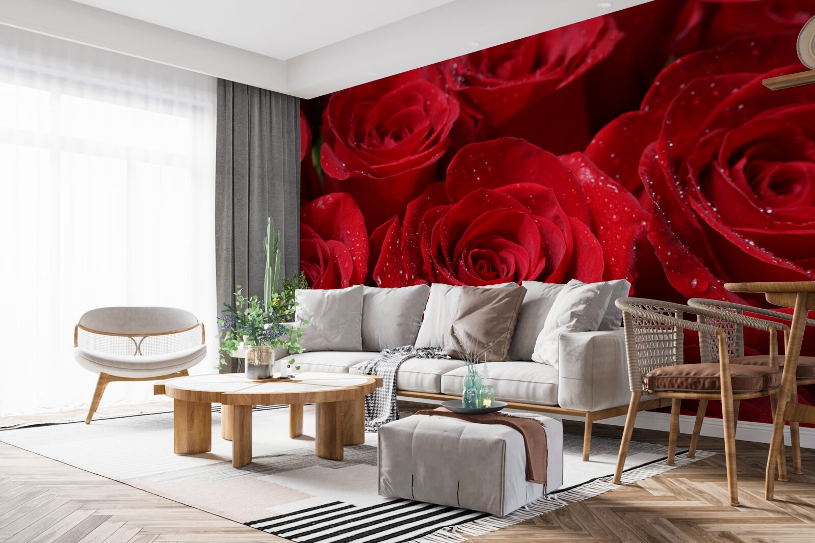 Фотошпалери бутони троянд насиченого червоного відтінку