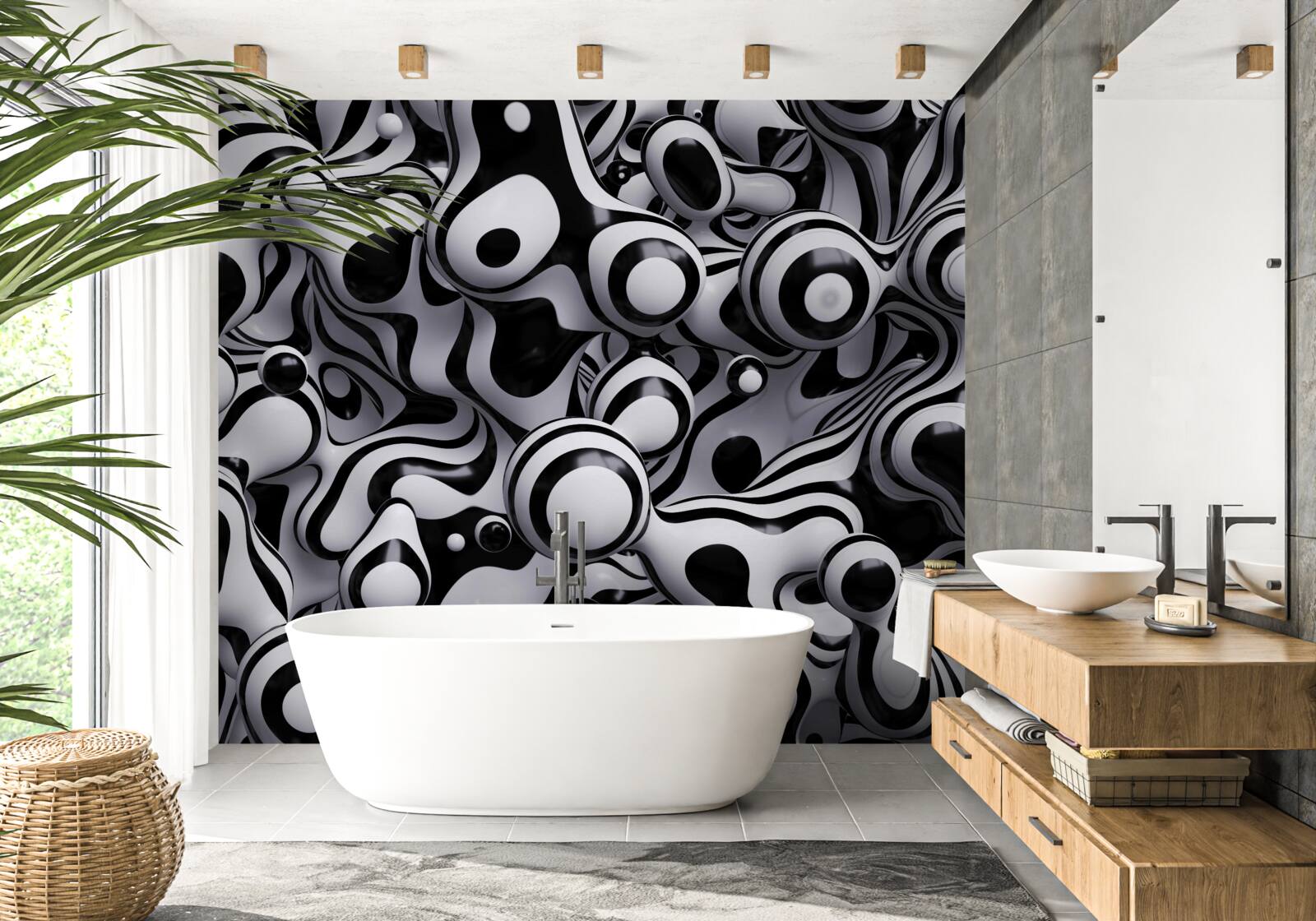 Фотошпалери темні краплі на тлі білої води створюють абстракцію