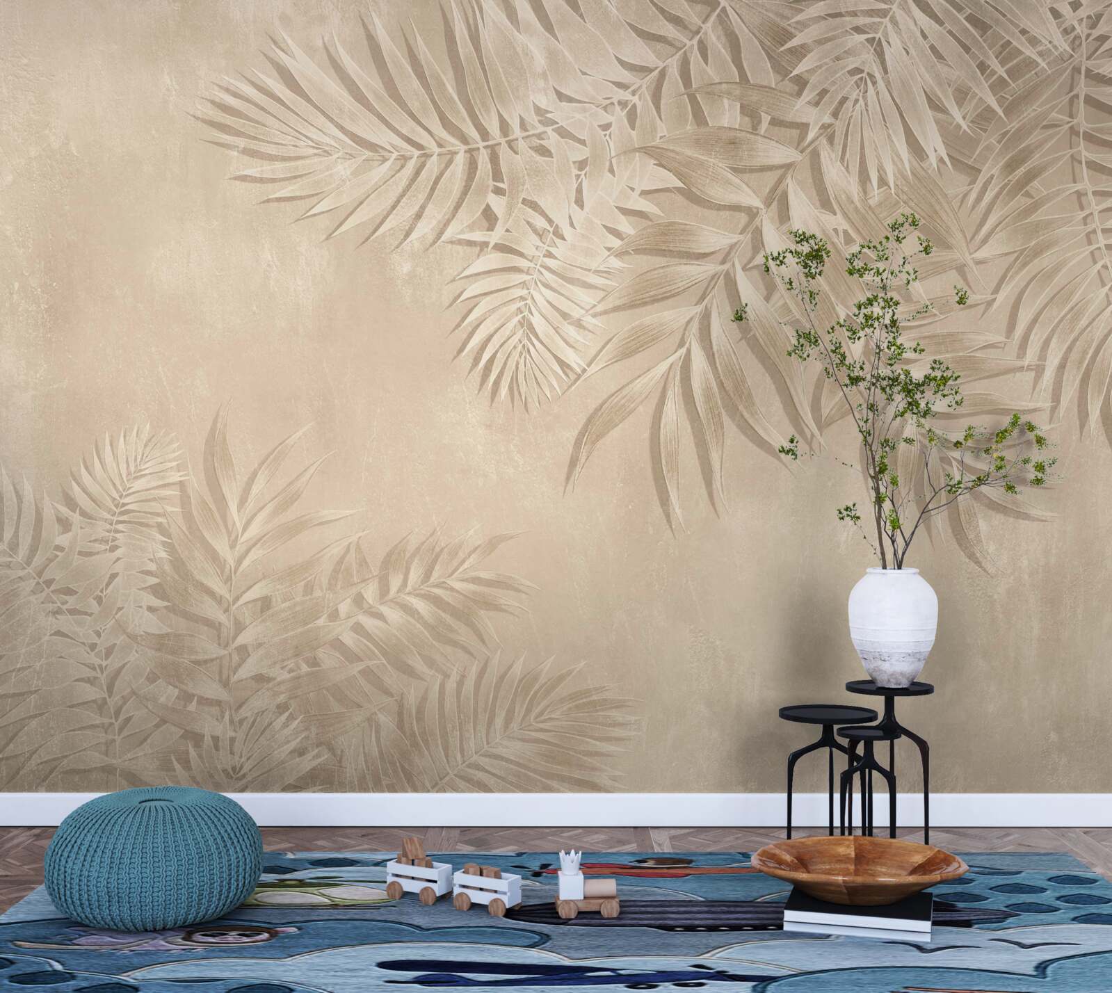 Фотошпалери листя папороті та монстери на світлому тлі