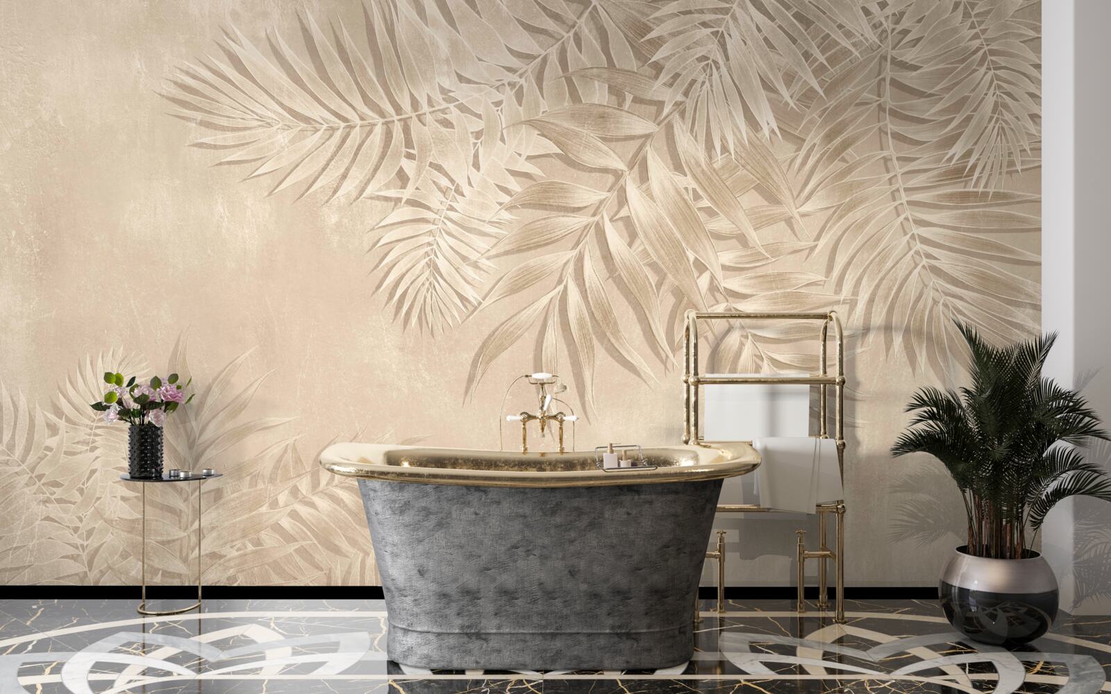 Фотошпалери листя папороті та монстери на світлому тлі