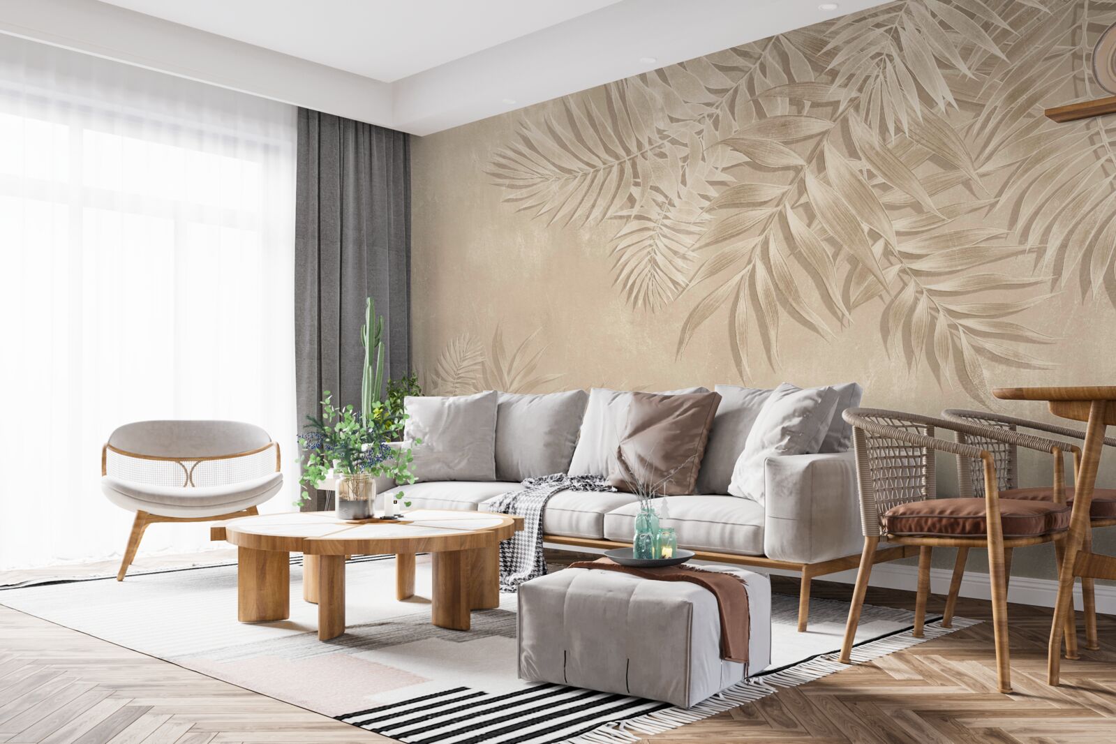 Фотошпалери листя папороті та монстери на світлому тлі