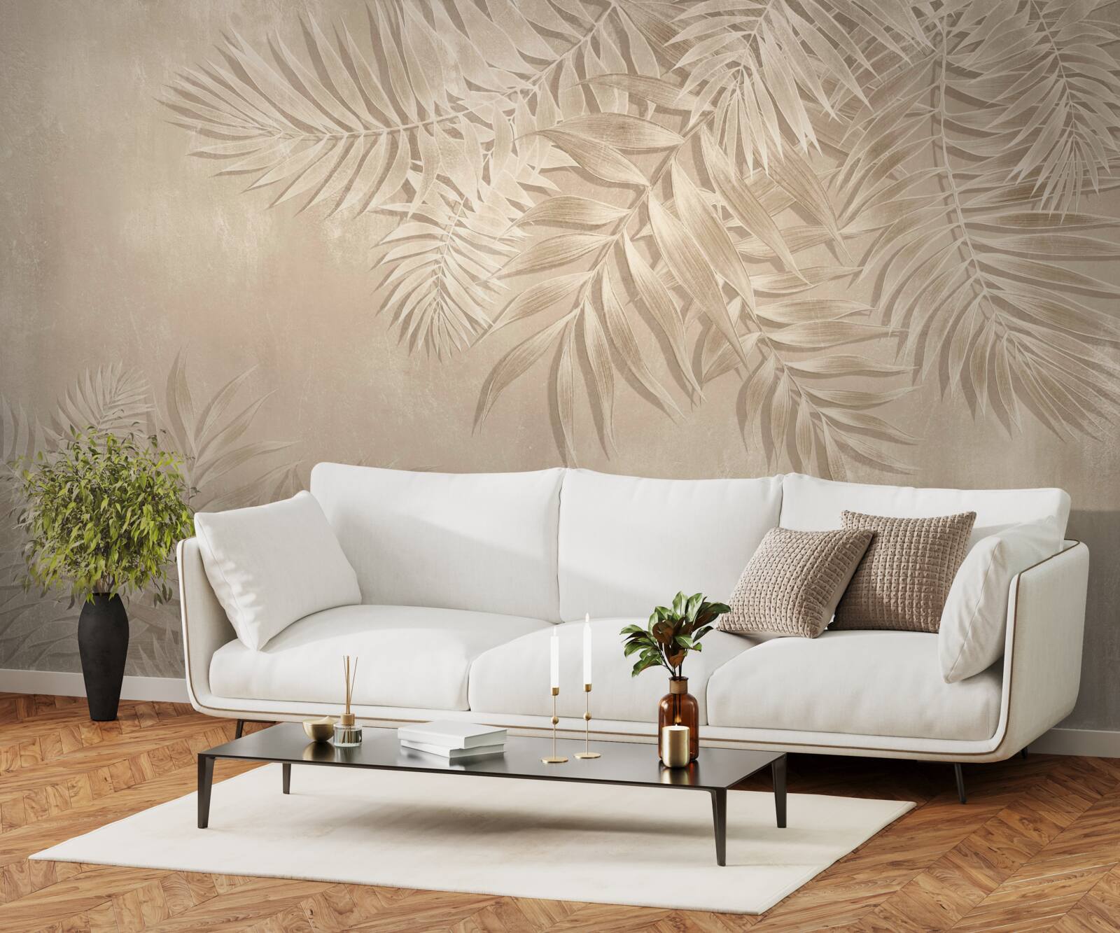 Фотошпалери листя папороті та монстери на світлому тлі