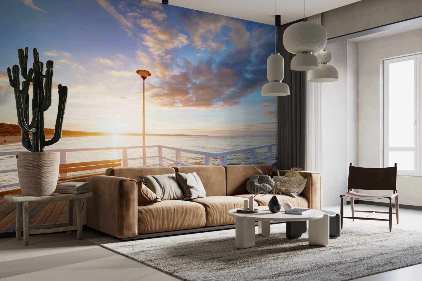 Фотошпалери покинутий дерев'яний пірс зустрічає сонце на заході