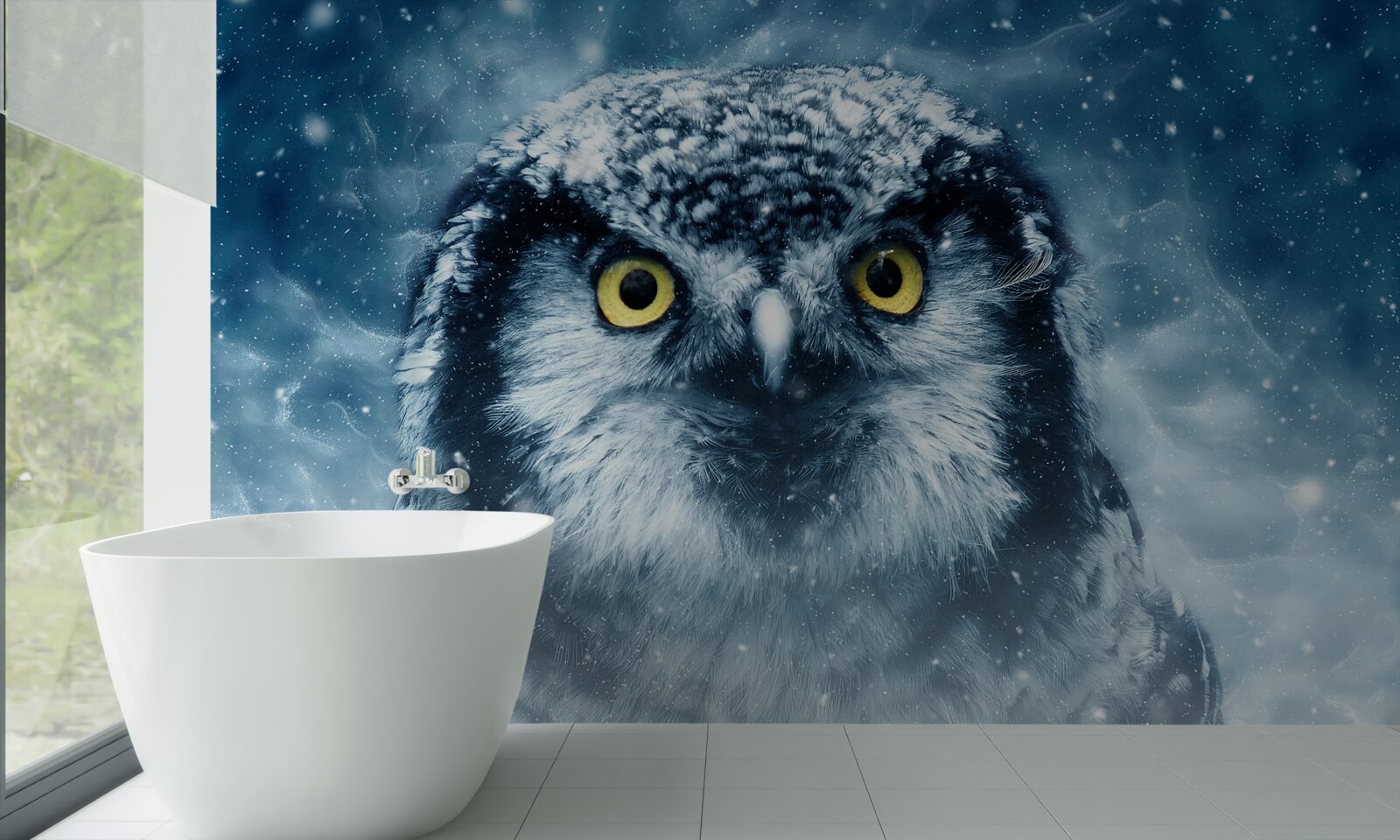 Фотошпалери взимку велика сова з золотими очима