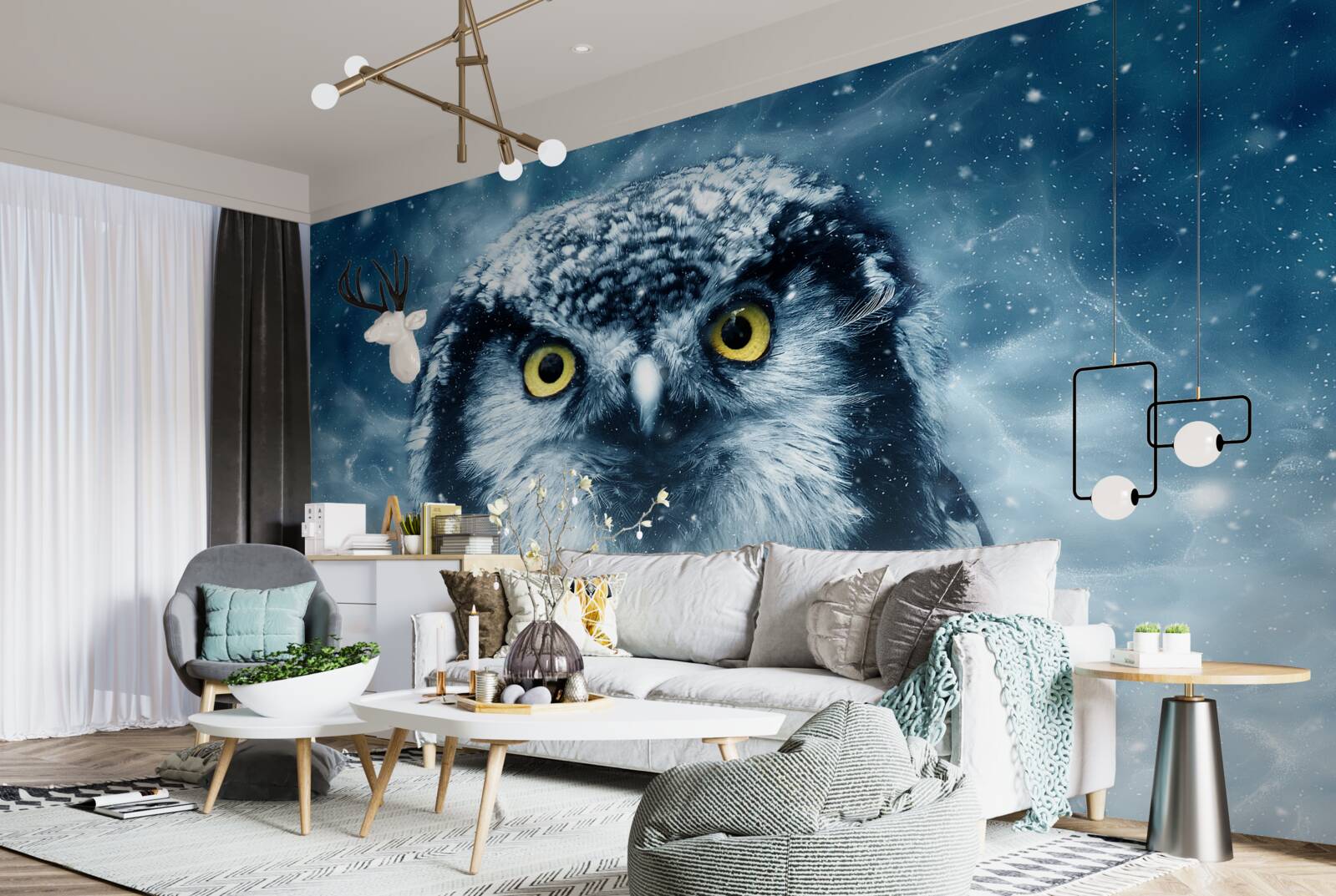 Фотошпалери взимку велика сова з золотими очима