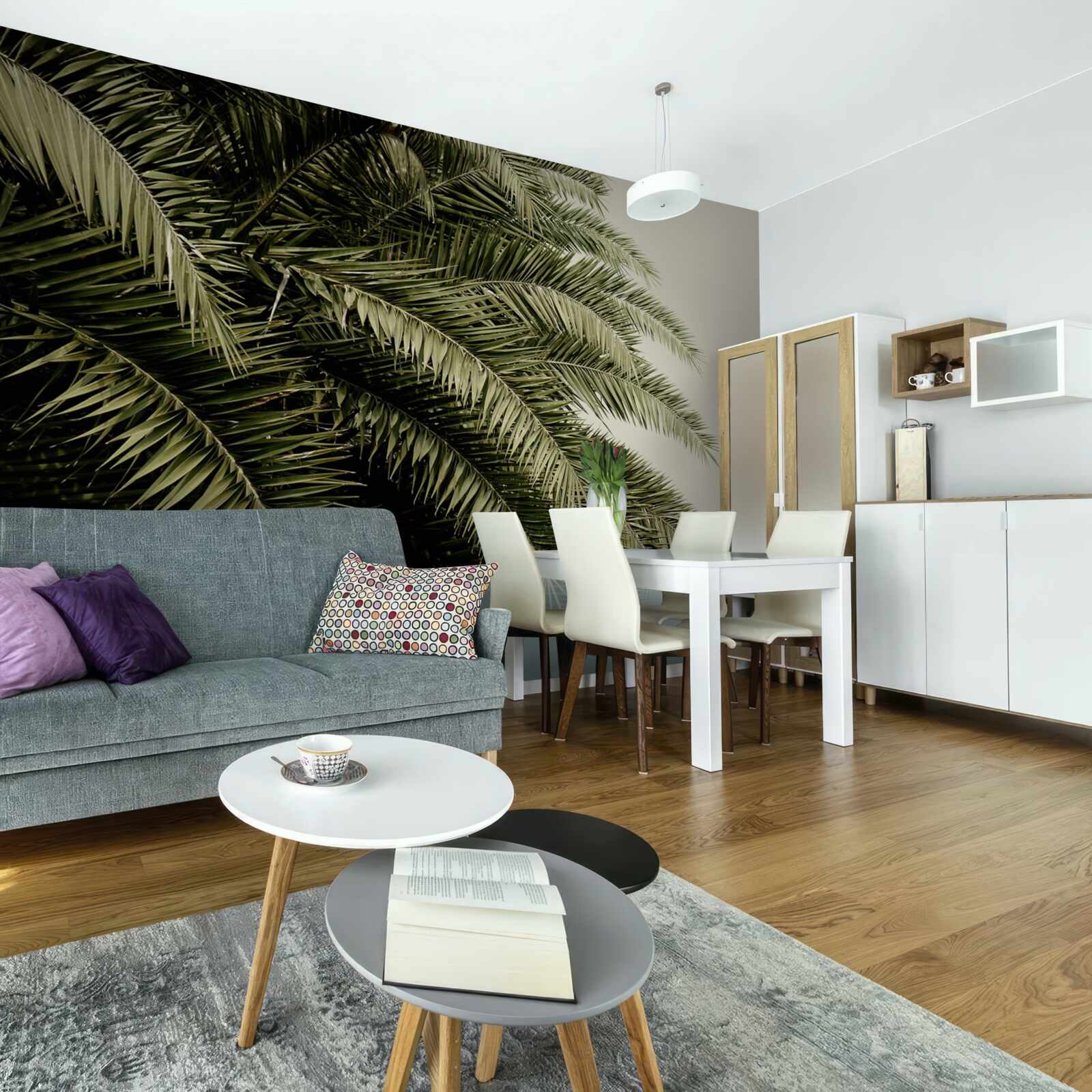 Фотошпалери листя папороті густо вкрите вологою під час дощу