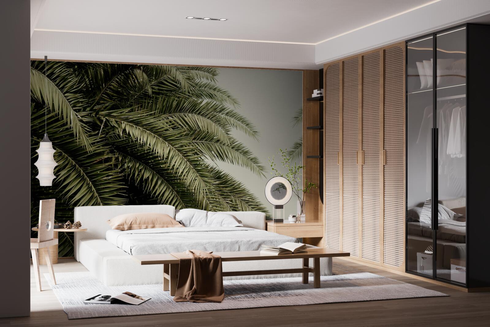 Фотошпалери листя папороті густо вкрите вологою під час дощу