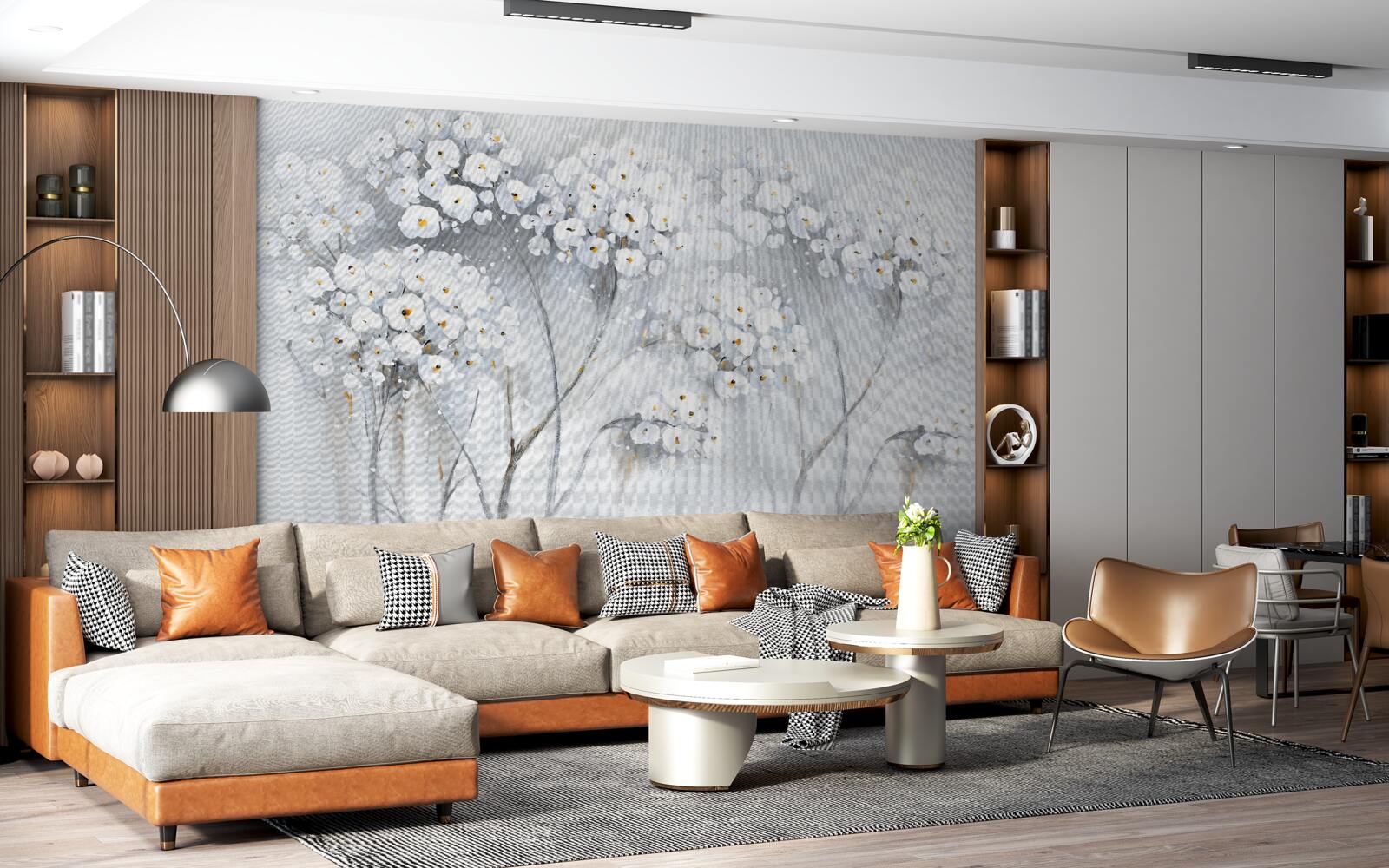 Фотошпалери стрункі дерева зі світлим квітучим листям