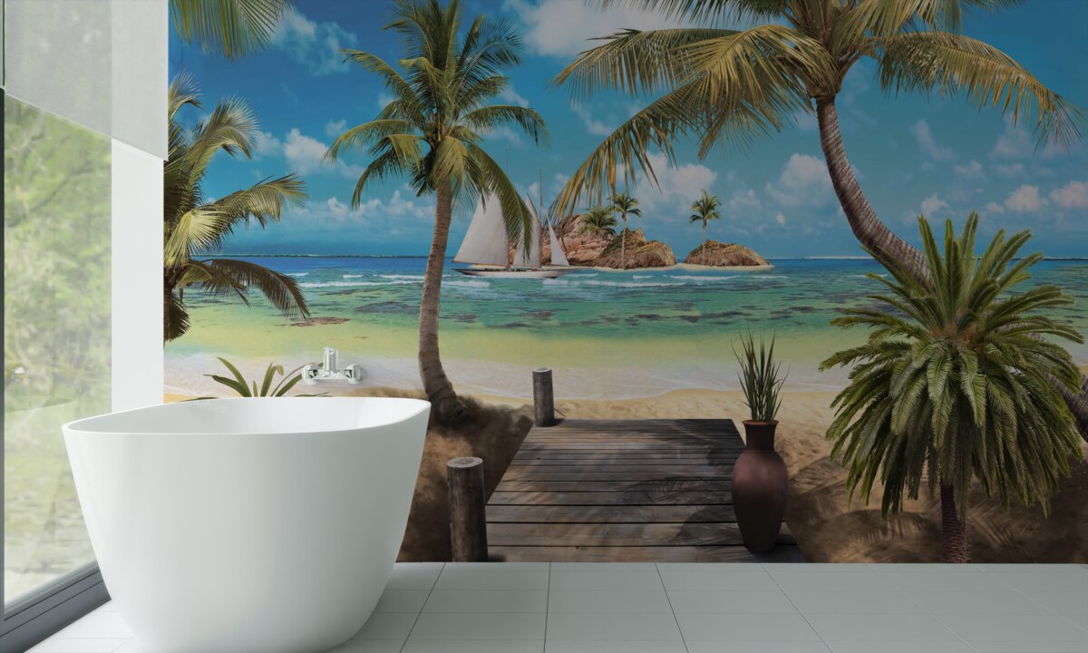 Фотошпалери дерев'яний місток, що веде до берега