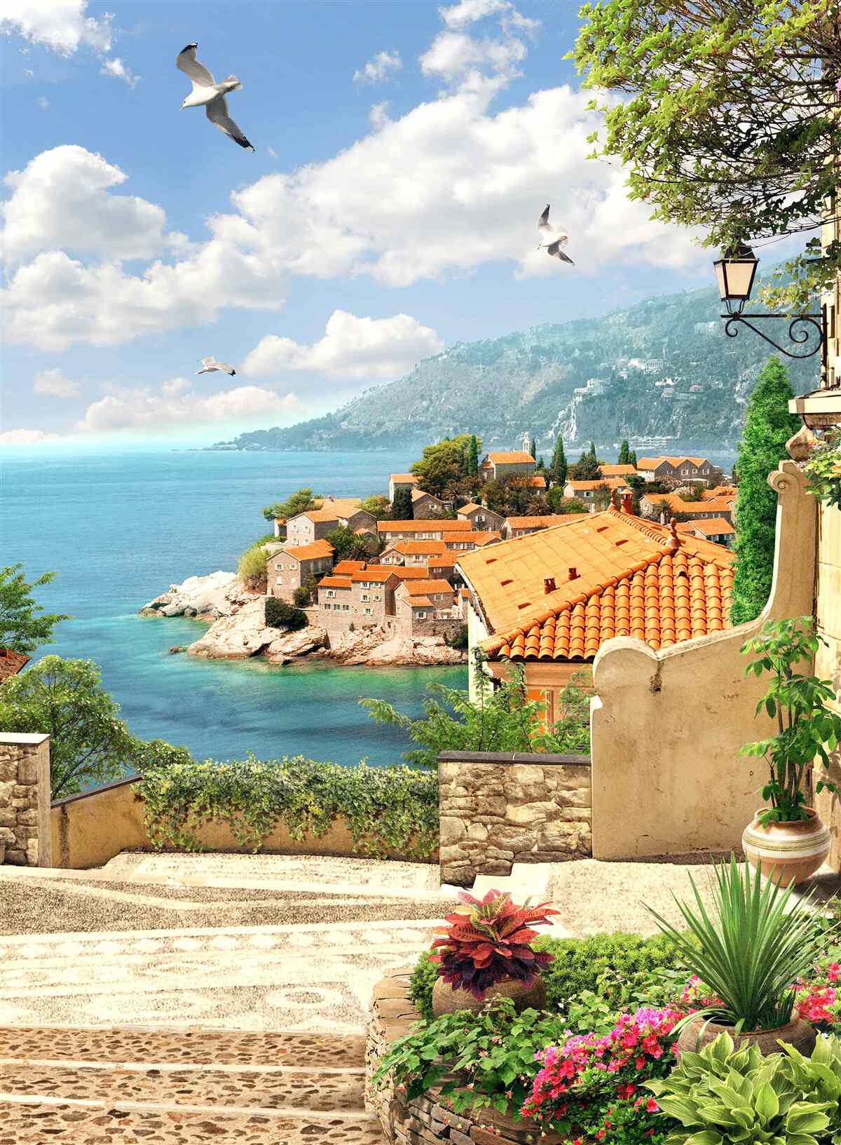 Фотошпалери чудовий вид на старовинне місто біля узбережжя