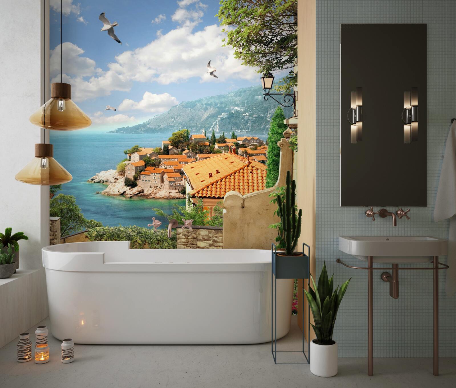 Фотошпалери чудовий вид на старовинне місто біля узбережжя