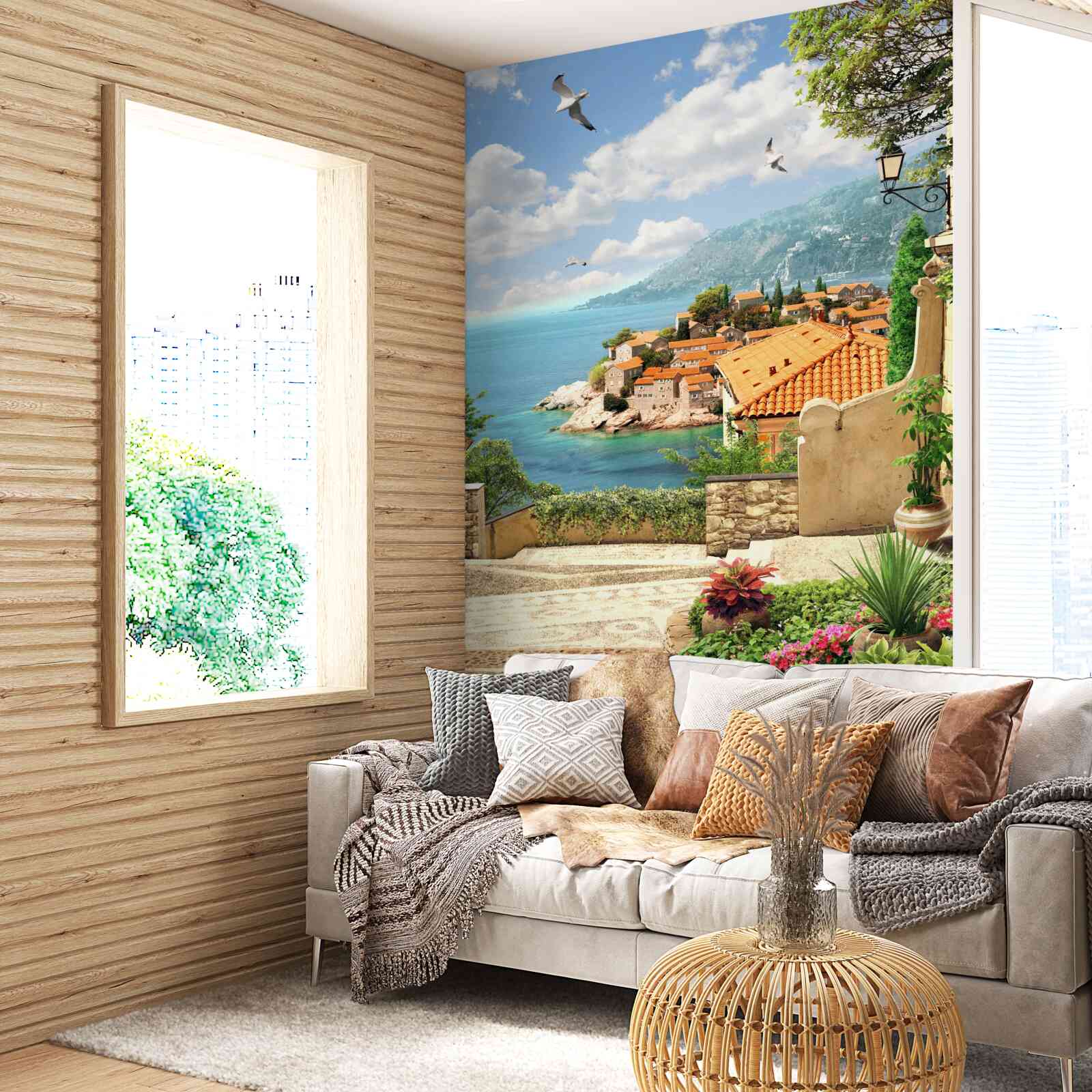 Фотошпалери чудовий вид на старовинне місто біля узбережжя