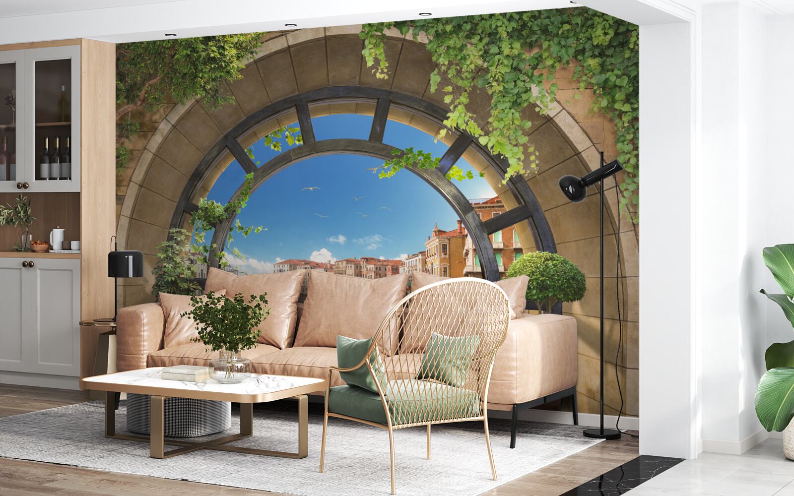 Фотошпалери круглі арки в човнової гавані