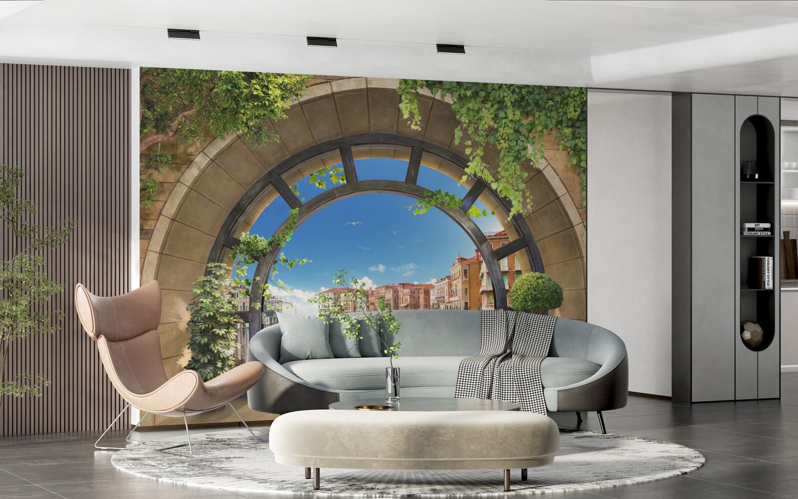 Фотошпалери круглі арки в човнової гавані